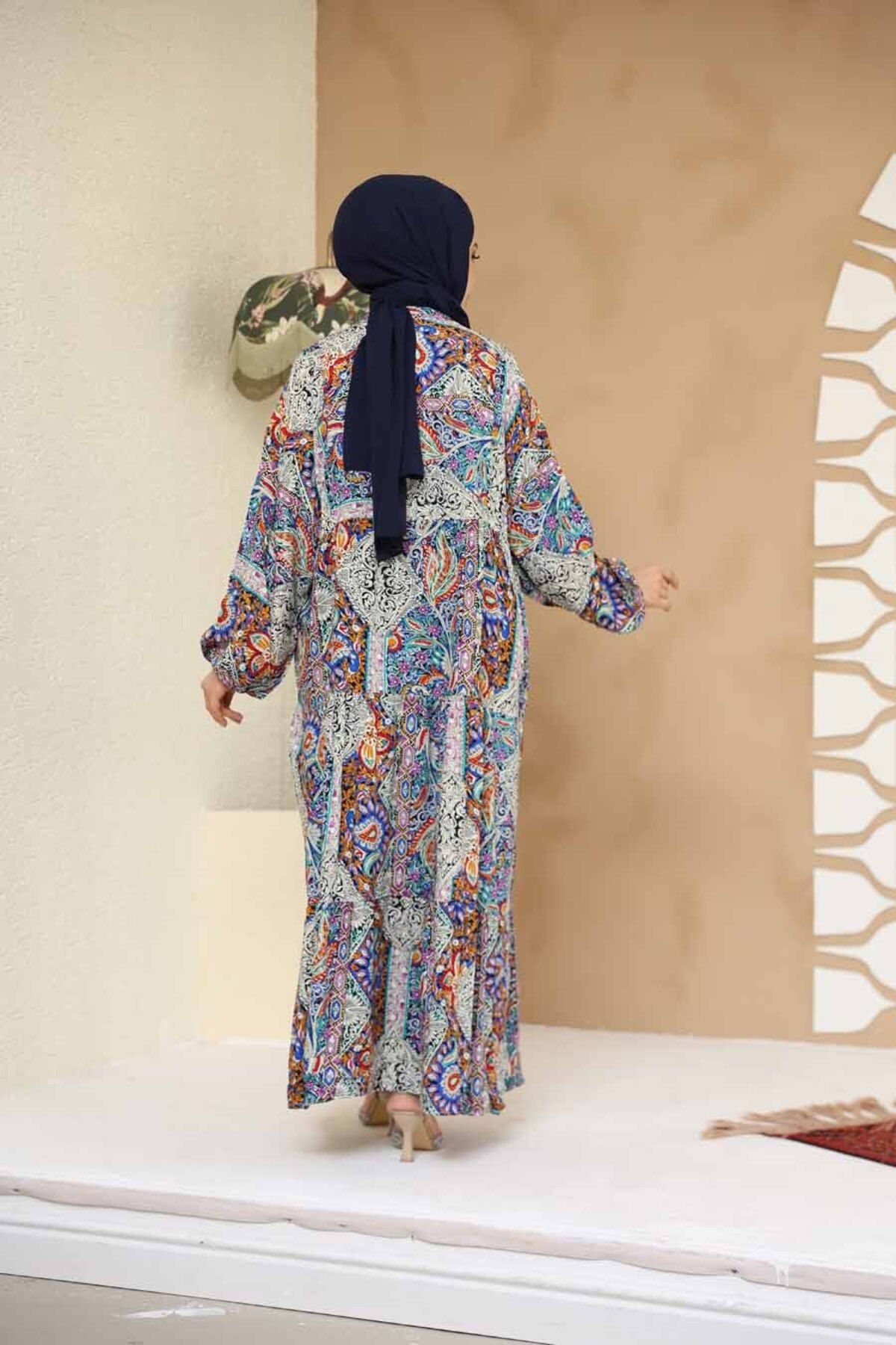 Neva Style-فستان حجاب منقوش بزهرة الليلك 23454 3
