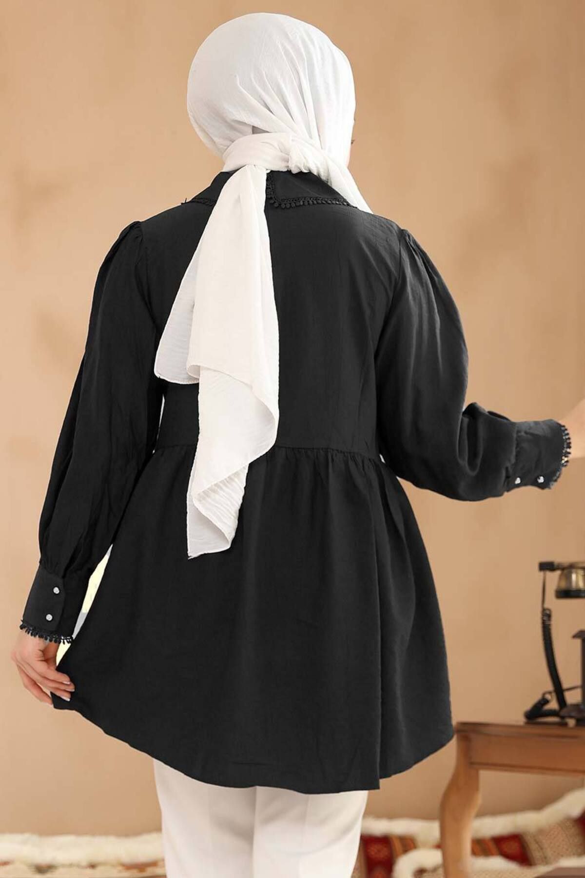 Neva Style-Baby Collar Black Hijab Tunic 40691S 5