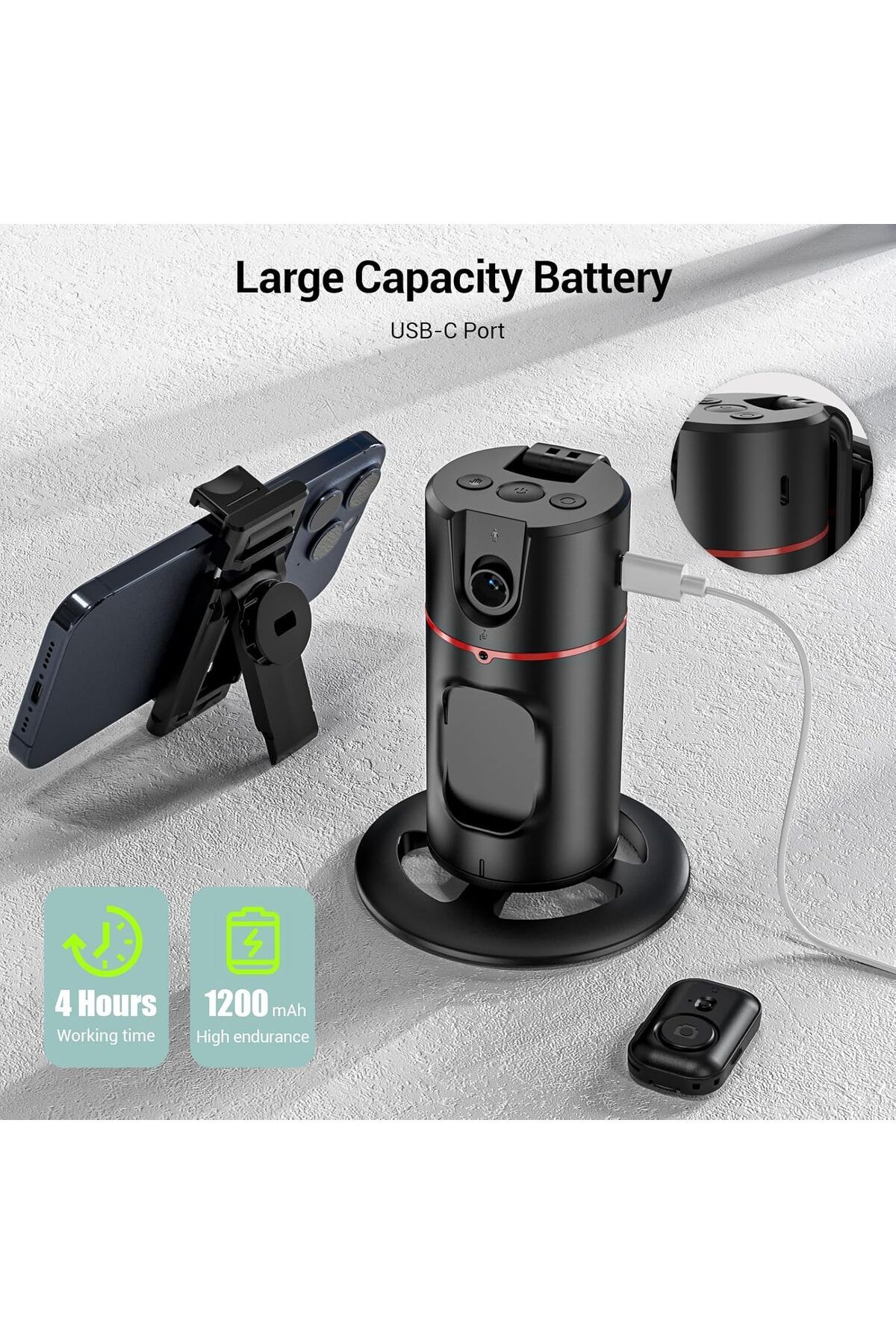 AWH-Auto Face Tracking Tripod, 360° Rotating Phone Holder, Remote & Gesture Control for Vlogs 6