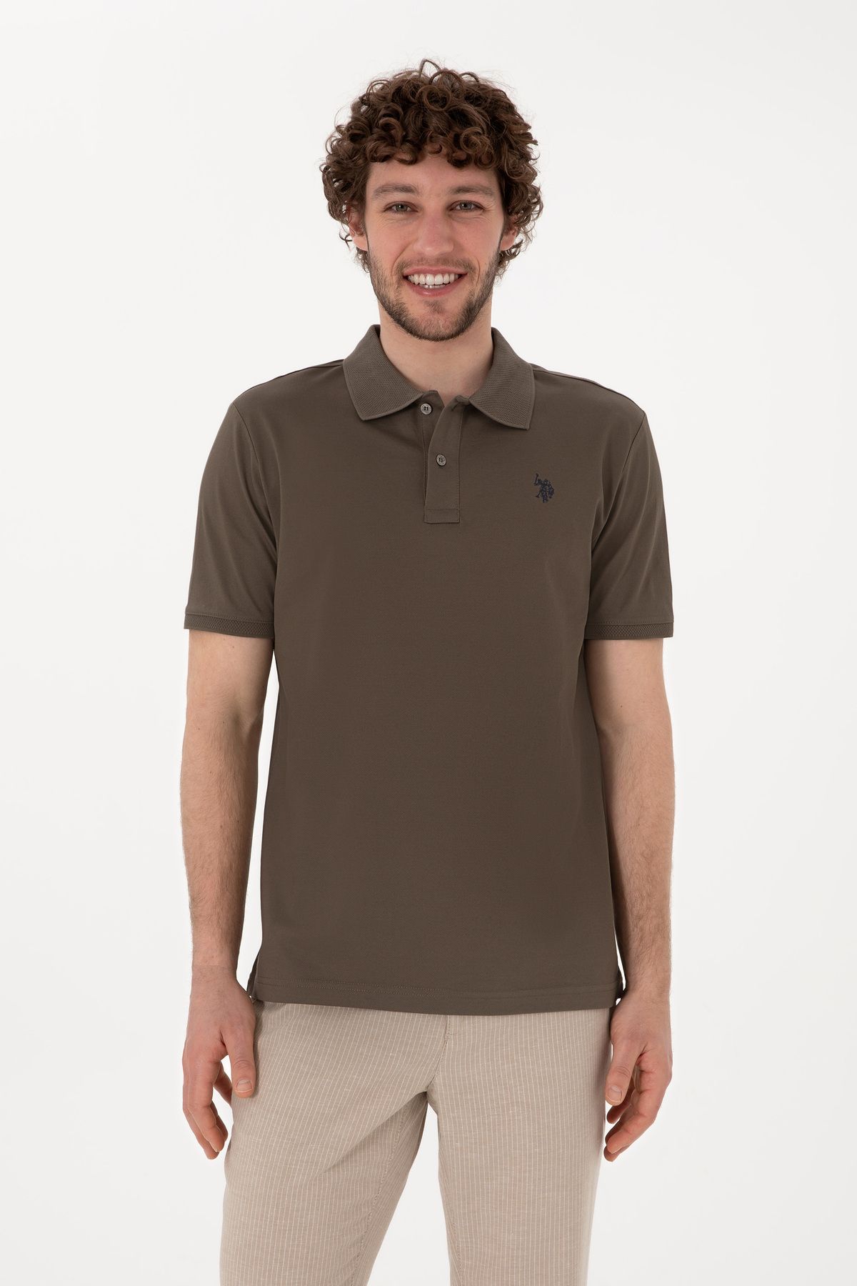 U.S. Polo Assn. Erkek Regular Fit Polo Yaka Vizon Basic Tişört 50298016-VR052