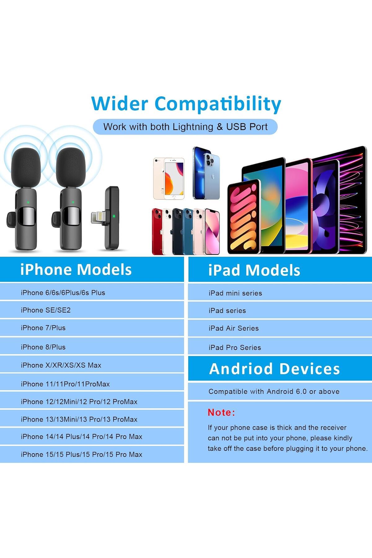 AWH-Wireless Microphone for iPhone, iPad, Android - Bluetooth Lapel Mic for TikTok, YouTube, Podcast 5
