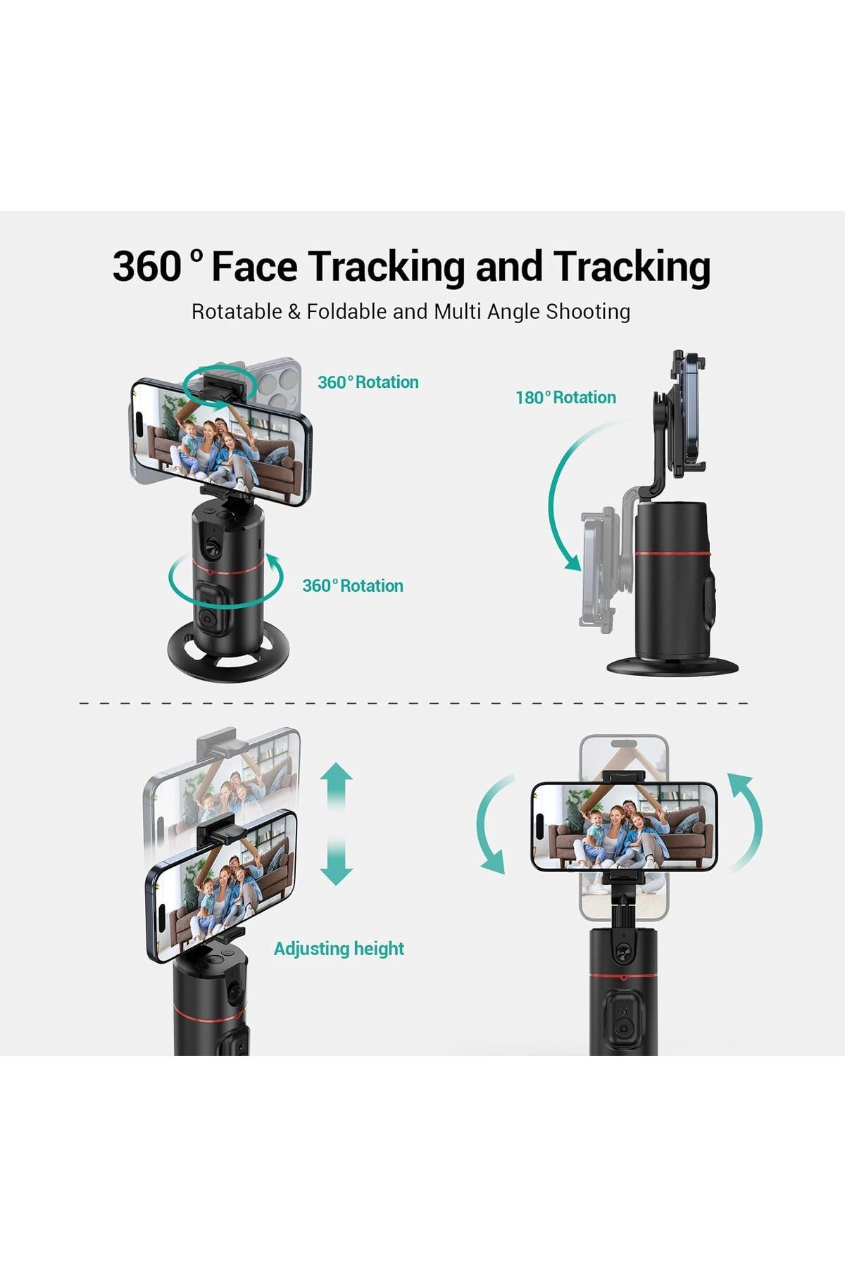 AWH-Auto Face Tracking Tripod, 360° Rotating Phone Holder, Remote & Gesture Control for Vlogs 5