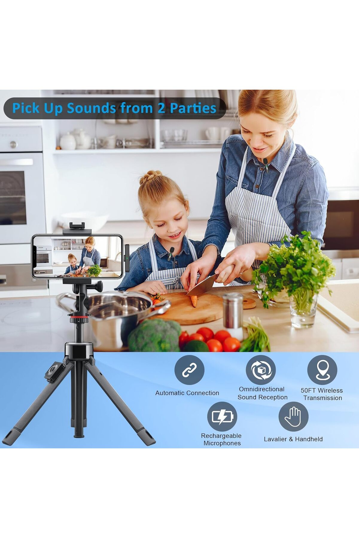 AWH-Wireless Microphone for iPhone, iPad, Android - Bluetooth Lapel Mic for TikTok, YouTube, Podcast 2