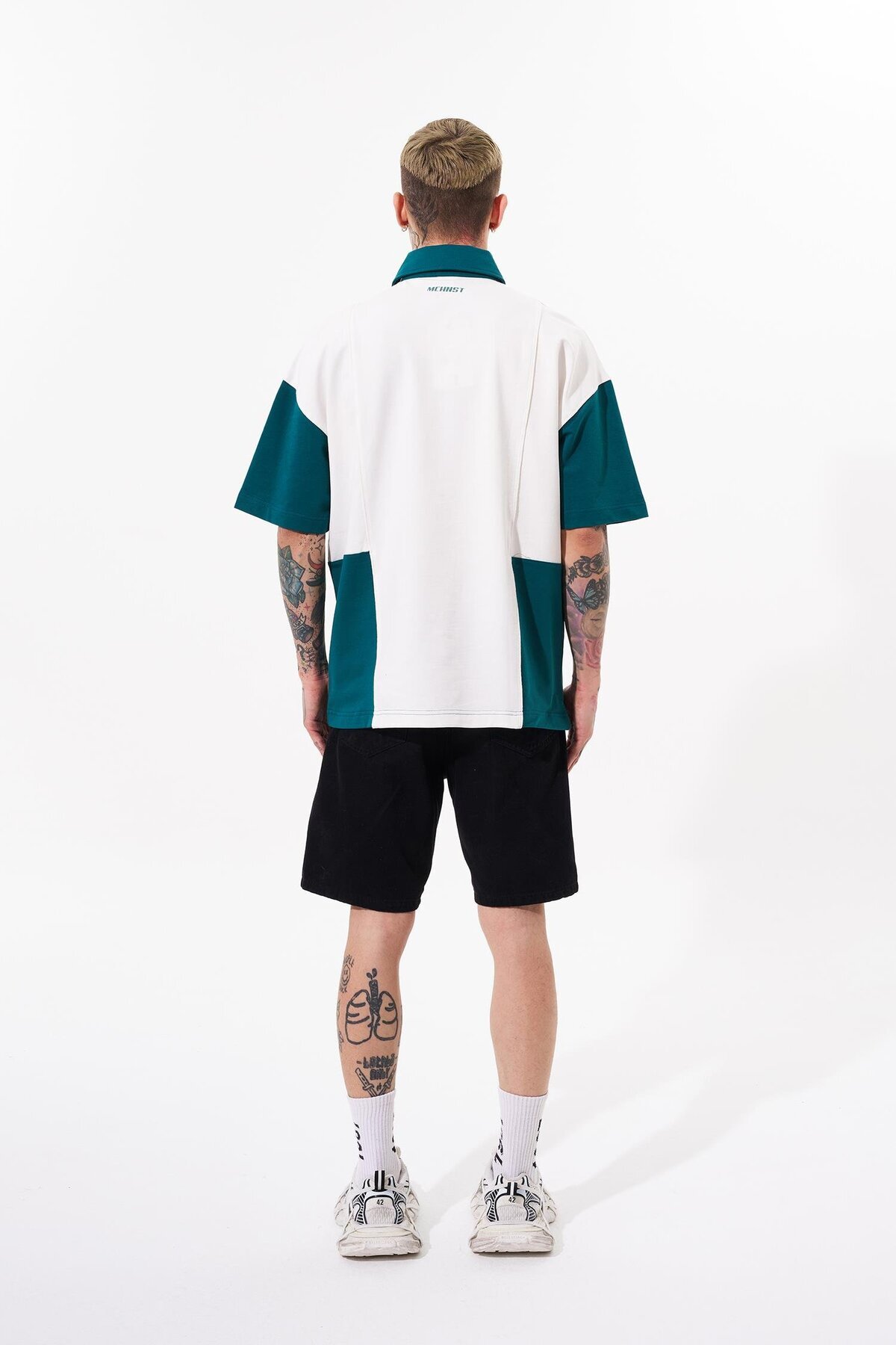 Machinist-Men's Piping and Contrast Printed Polo Ecru Green T-Shirt 6