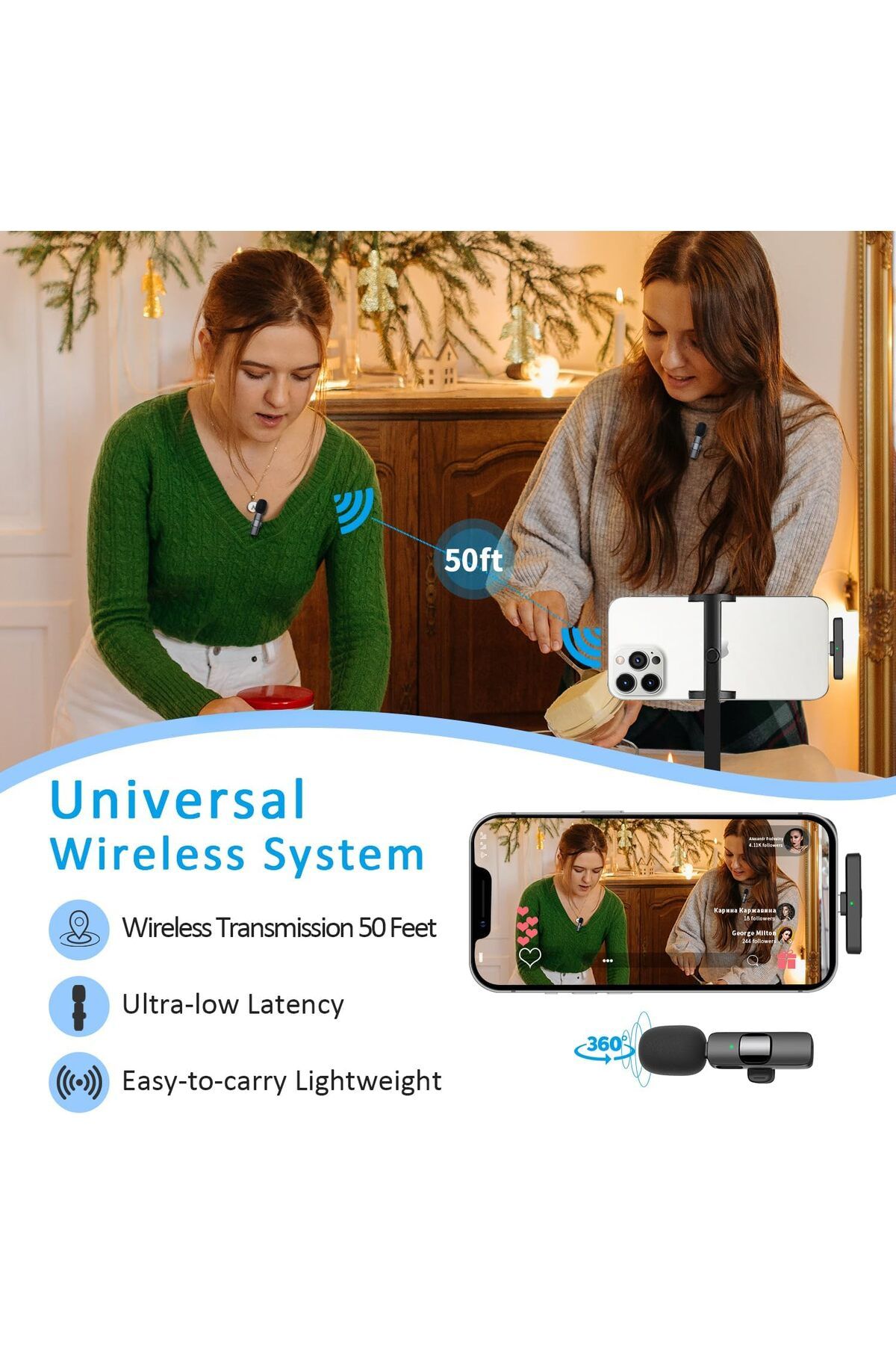 AWH-Wireless Microphone for iPhone, iPad, Android - Bluetooth Lapel Mic for TikTok, YouTube, Podcast 7