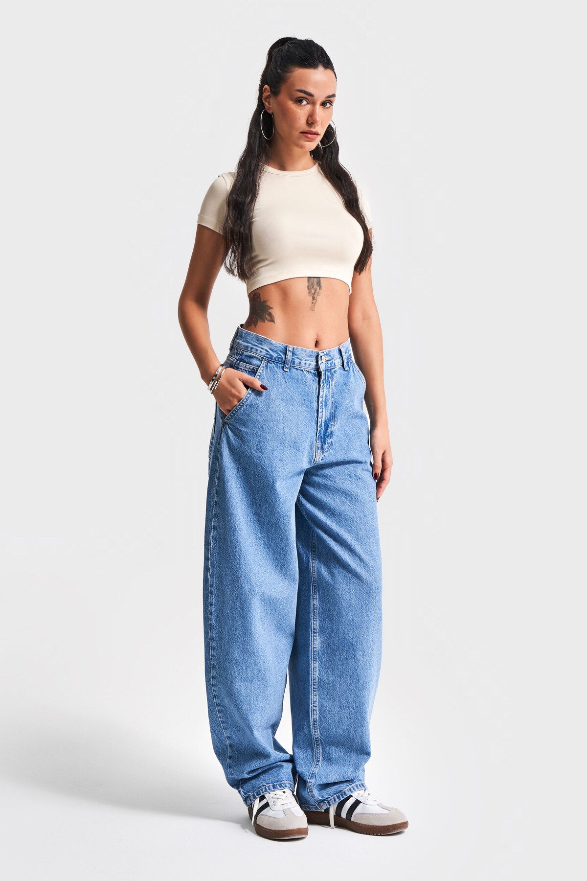 its basic-Blugi de damă de culoare albastră Juniper 1S5-4 Skater Fit 100% bumbac cu croiala largi 7