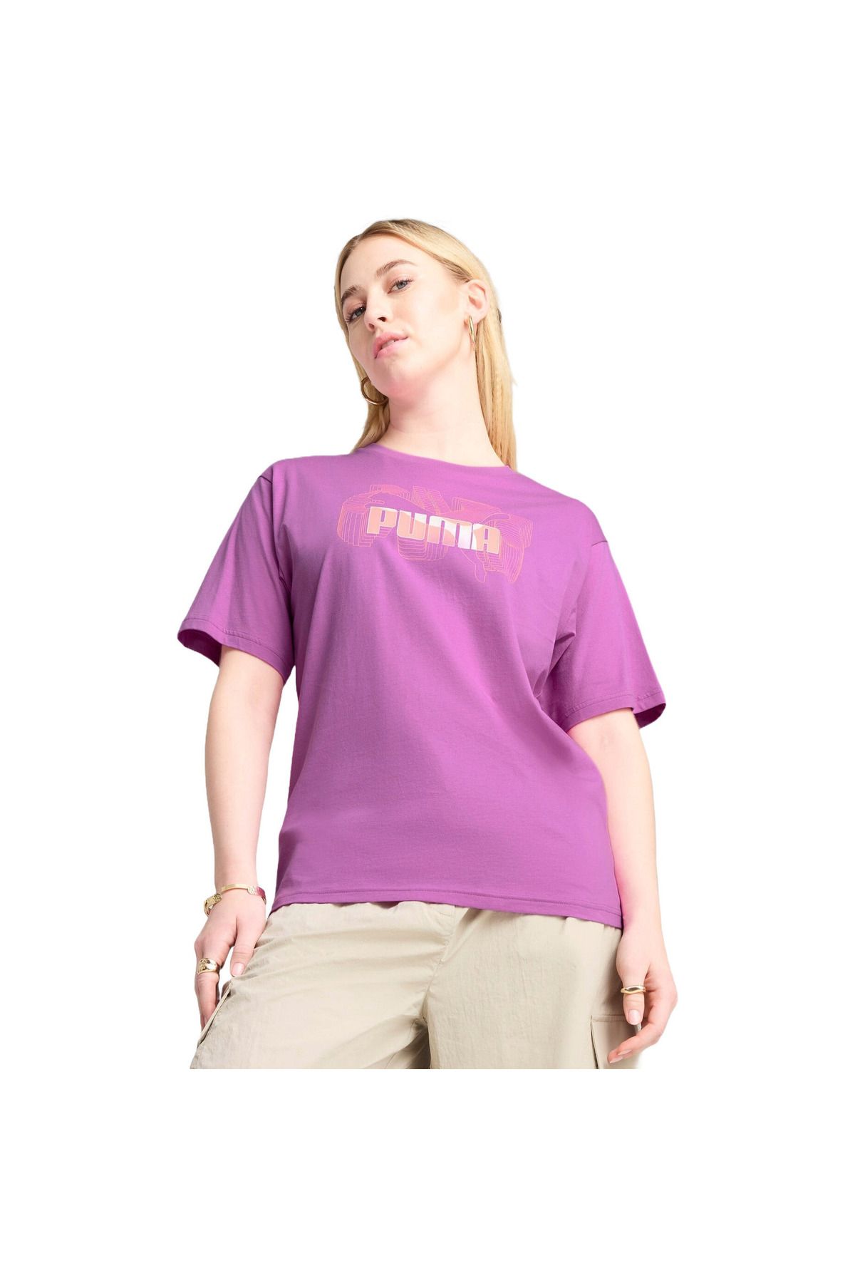 Puma-T-shirt Puma Graphics Stacked No. 1 Logo Relaxed Tee, Purple, Women 1