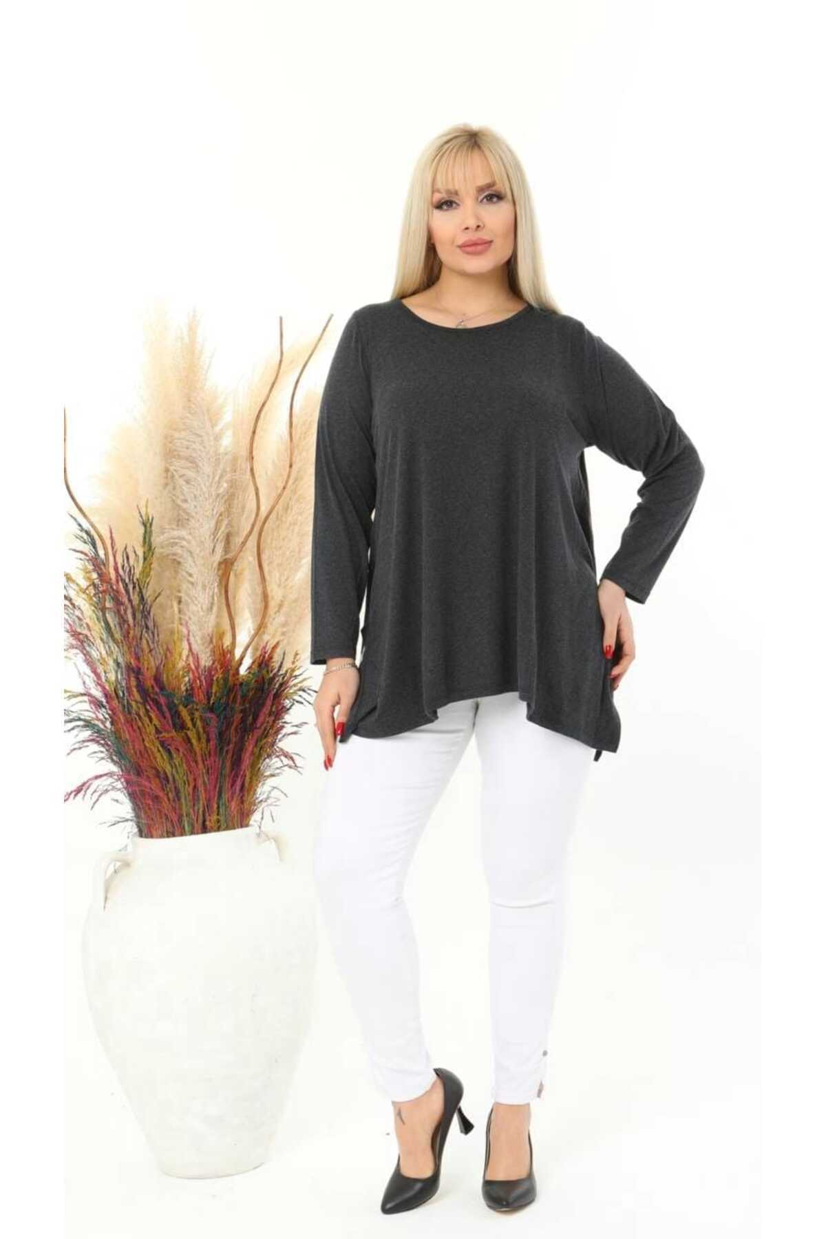 LİKRA-Women's Plus Size Slit Loose Wool Viscos Tunic 2