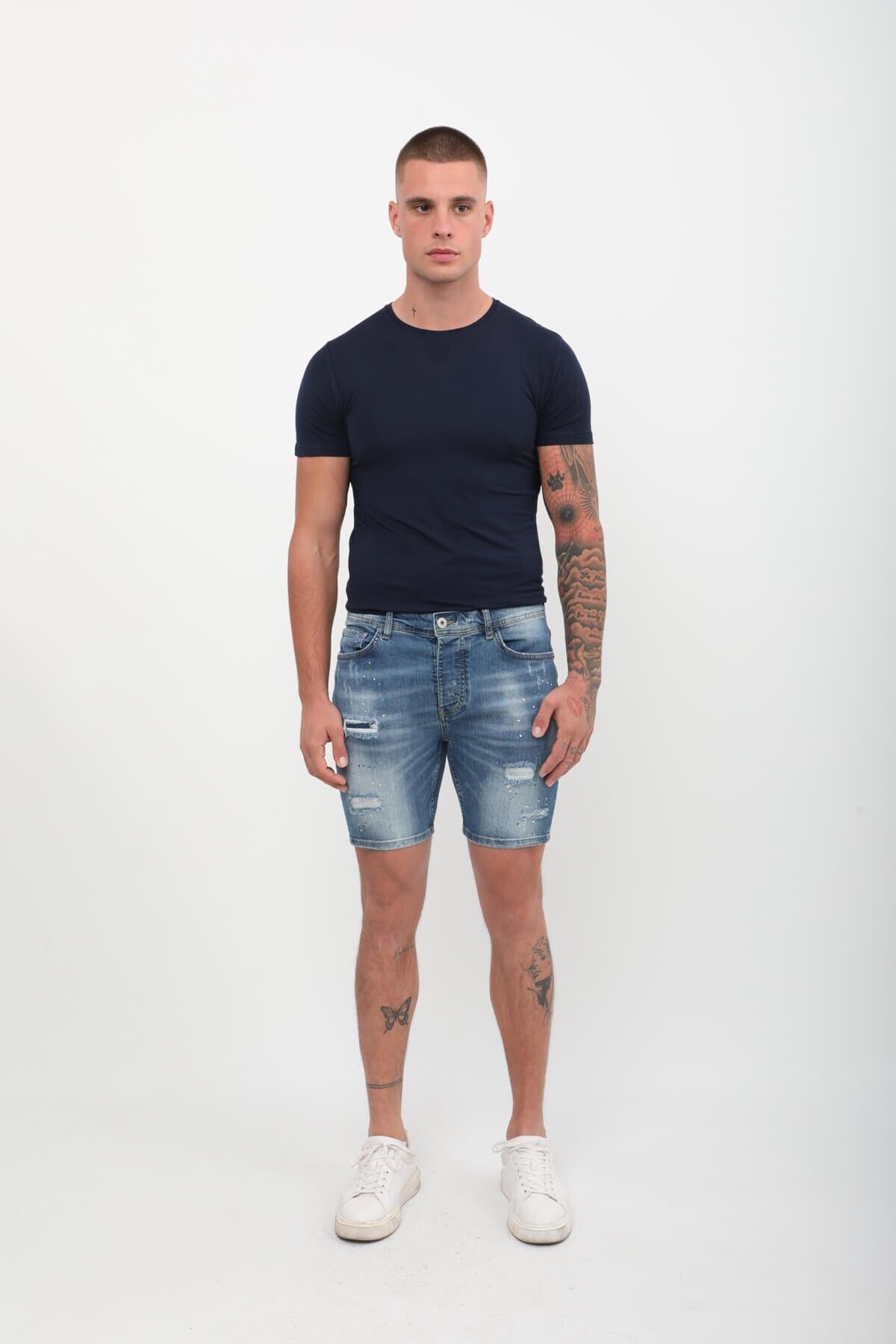 Bluewhite Pantaloni Scurți De Jeans Vopsiți Pentru Bărbați, Albaștri Masculin - 36