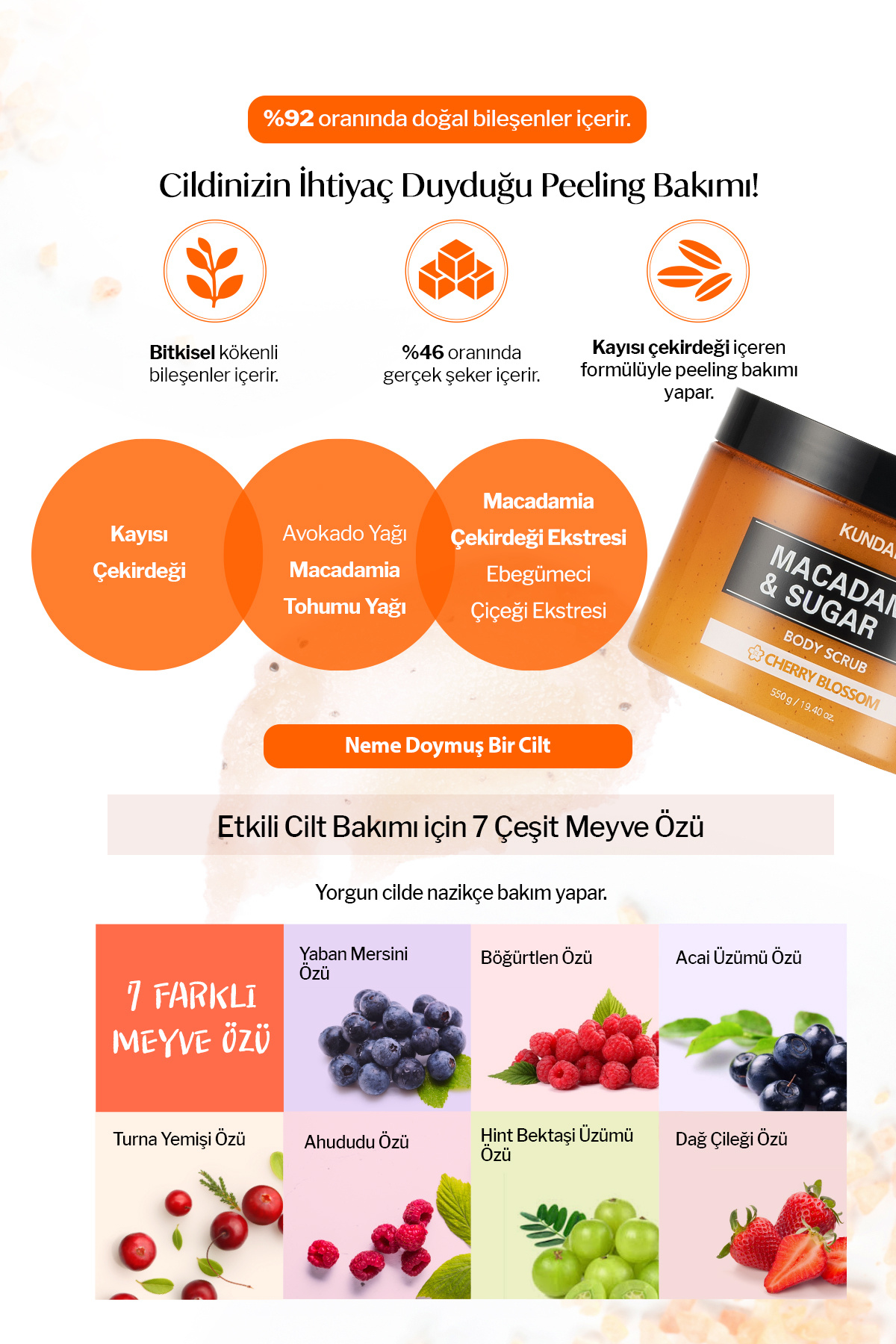 Arındırıcı Pürüzsüzleştirici Vücut Peelingi KUNDAL Macadamia & Sugar Body Scrub 550g(Cherry Blossom) — 7227 — تصویر 4 از 8