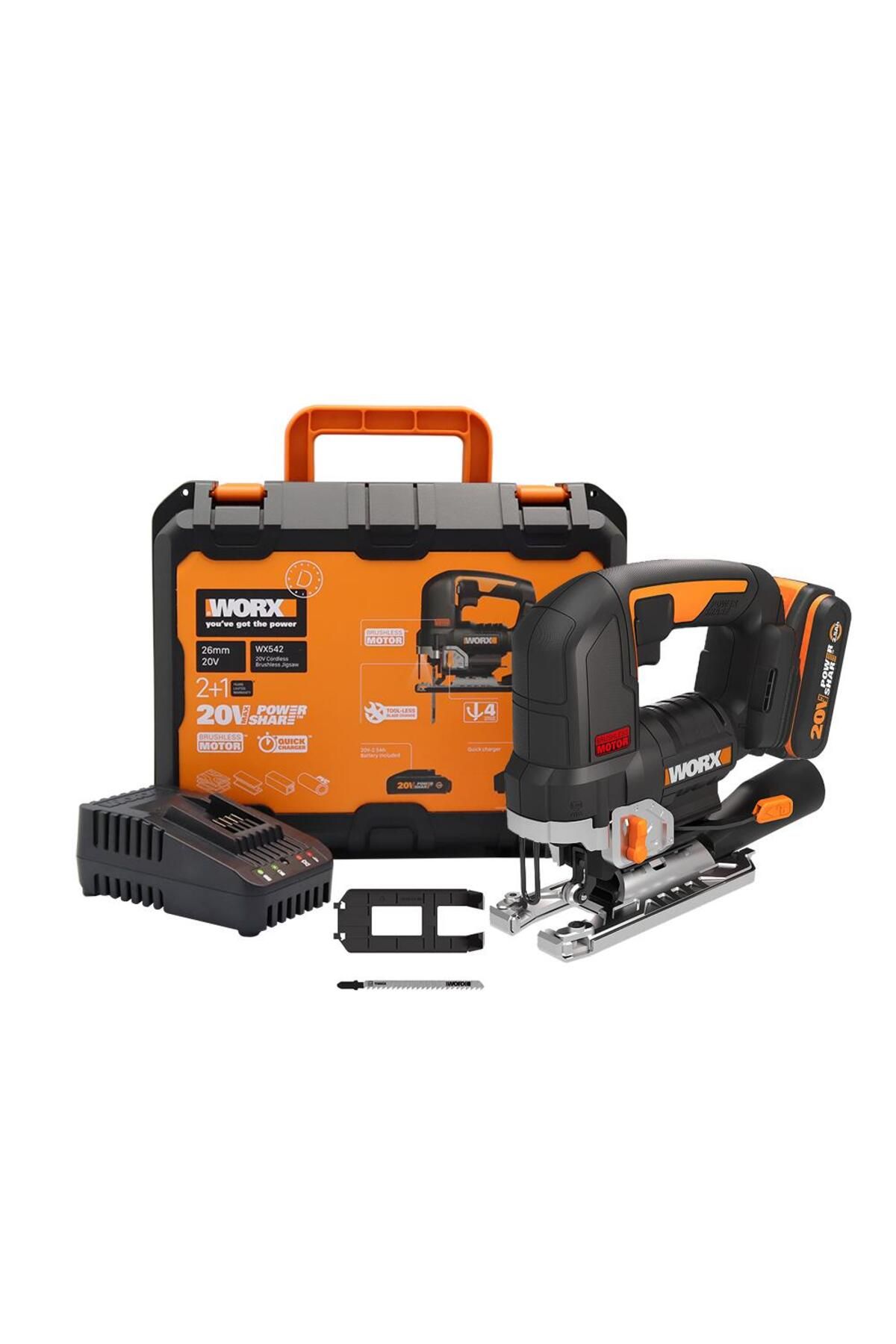 Pazarcan Worx Wx542 20Volt 2.5Ah. Li-Ion Tek Akülü Profesyonel Kömürsüz Şarjlı Dekupaj Testere