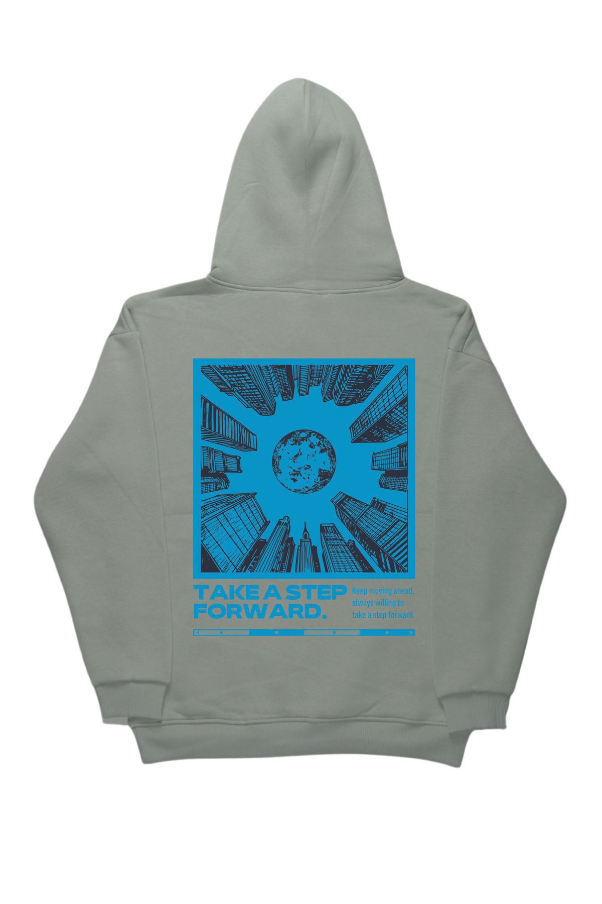 By Caspita Fashion Lenithra Take a Step Forward Sırt Baskılı Unisex Oversize Gri Hoodie