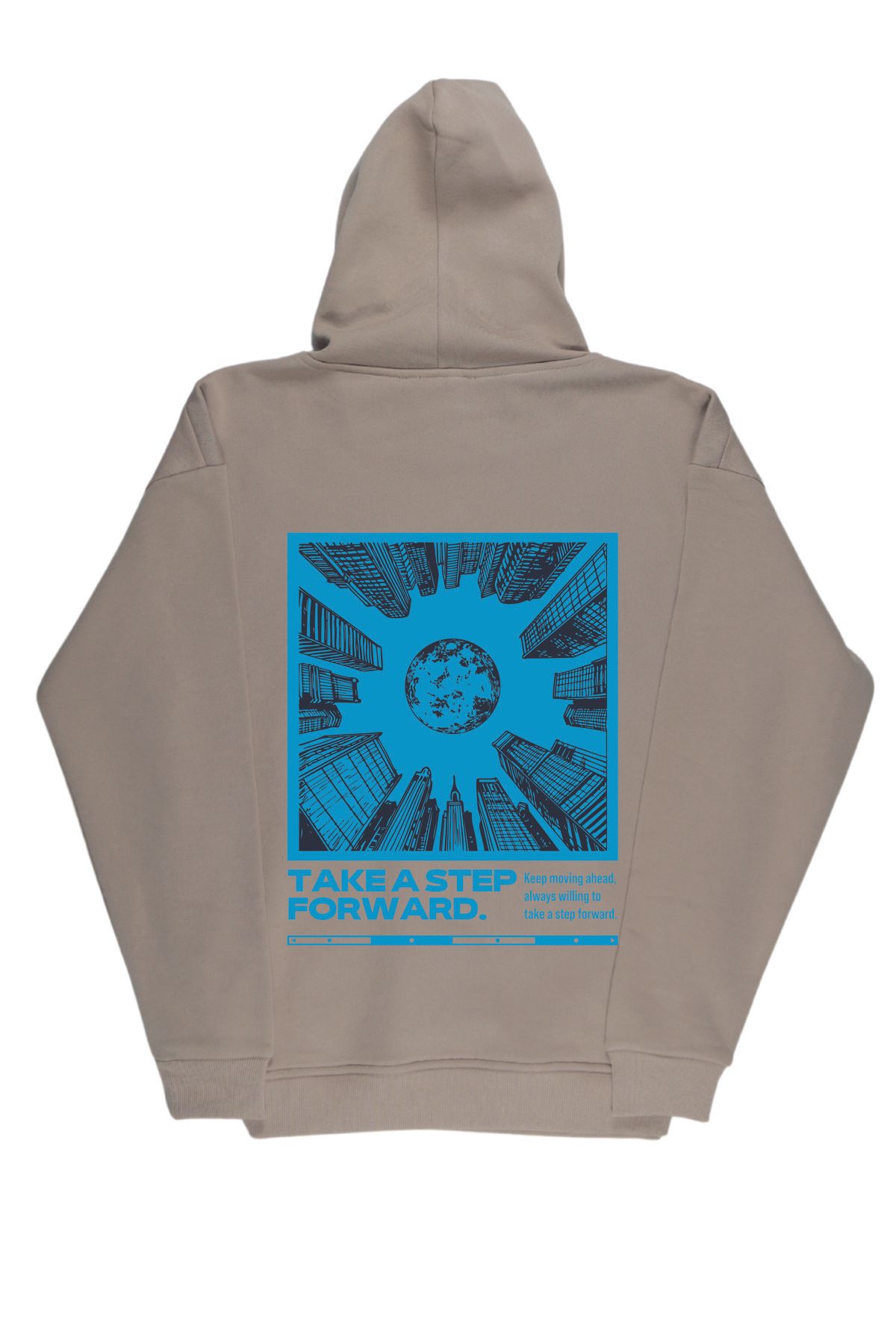 By Caspita Fashion Lenithra Take a Step Forward Sırt Baskılı Unisex Oversize Bej Hoodie