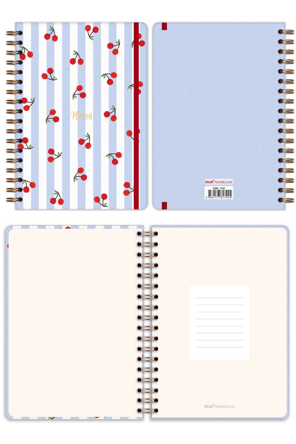 Matt Notebook-B5 17X24 cm Spiral Elastic Striped Undated Notepad Cherry 6