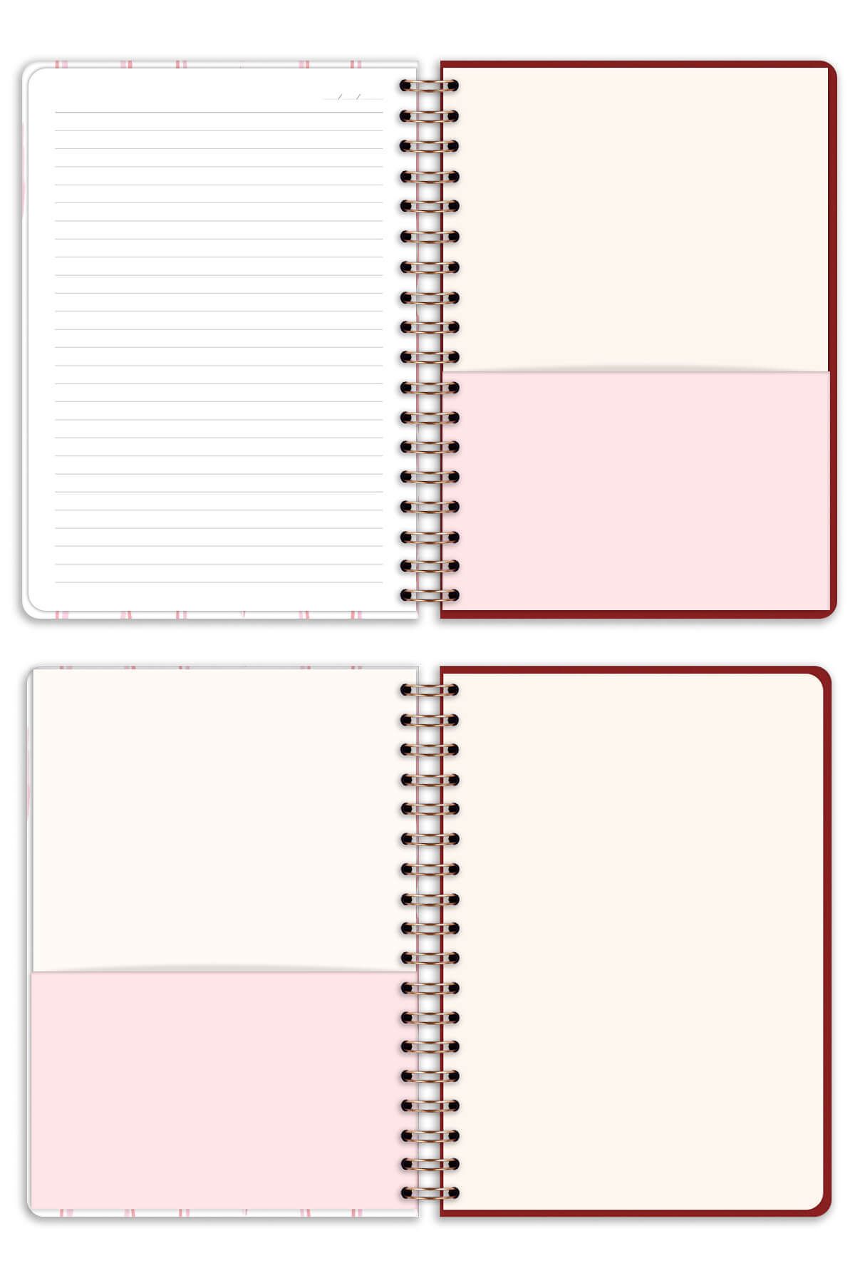 Matt Notebook-B5 17x24 سم دفتر ملاحظات مخطط حلزوني مرن غير مؤرخ بفيونكة الكرز 7