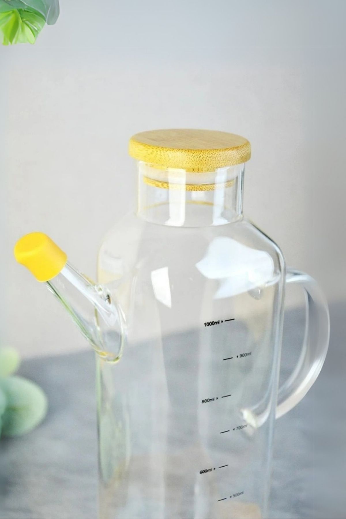 Homerest-1 Liter Oil Pot with Bamboo Lid, Glass Oil Pot with Non-Slip Silicone Base 2