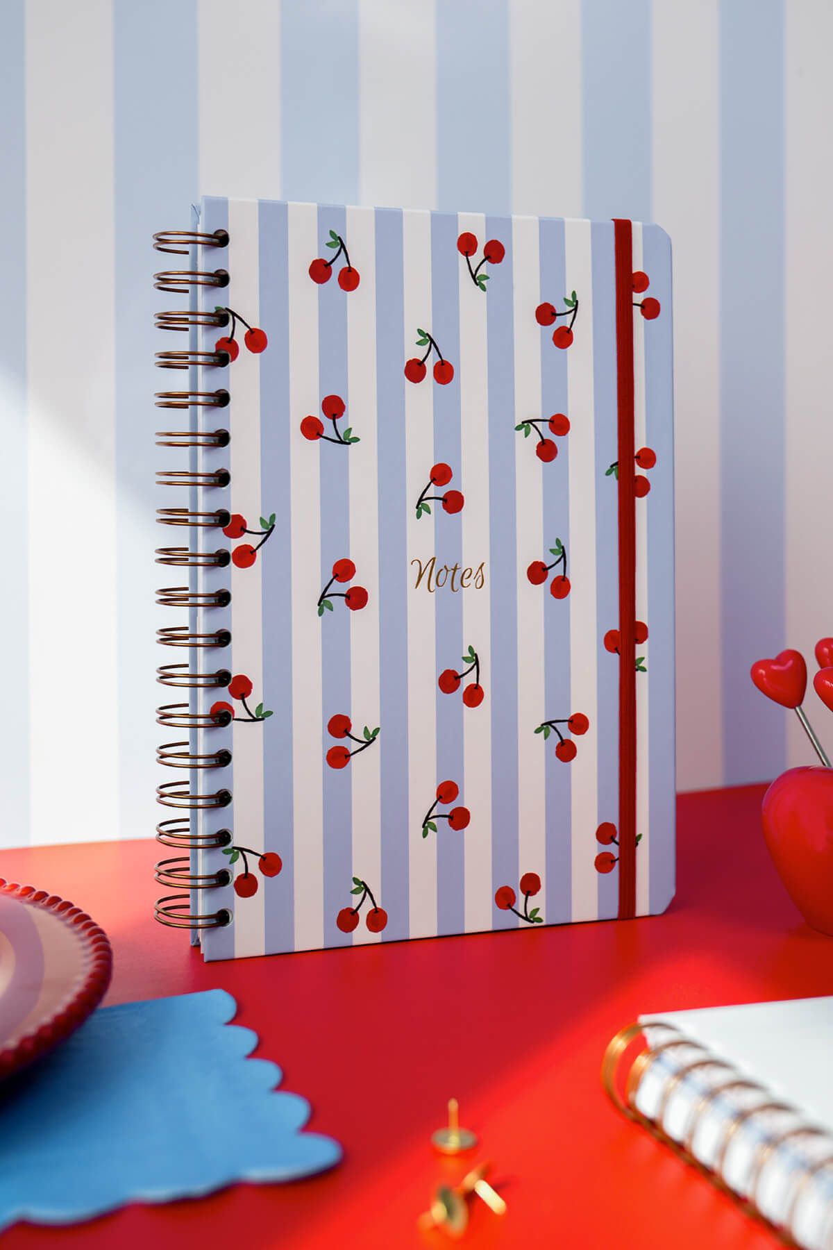 Matt Notebook-B5 17X24 cm Spiral Elastic Striped Undated Notepad Cherry 2