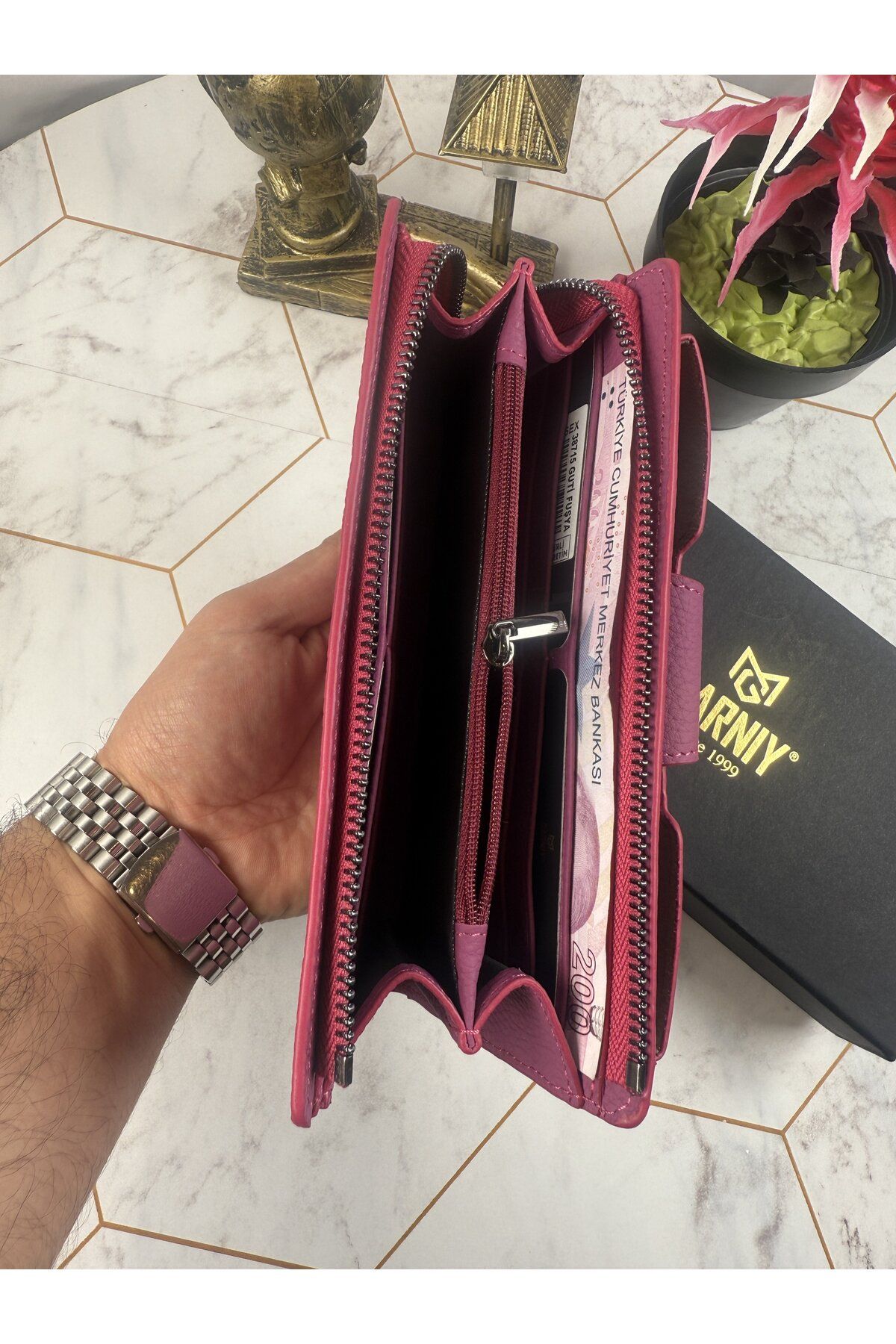 Garniy-Fuchsia Wallet with Phone Compartment and Handle, Large Compartment 5