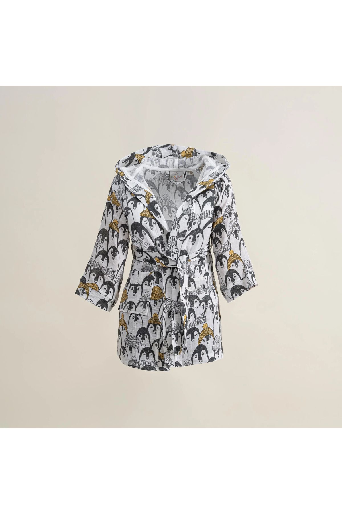 Ecocotton Halat De Baie Pentru Copii Pingu 100% Bumbac Organic Muselina Imprimat Antracit Unisex - 5–6 years