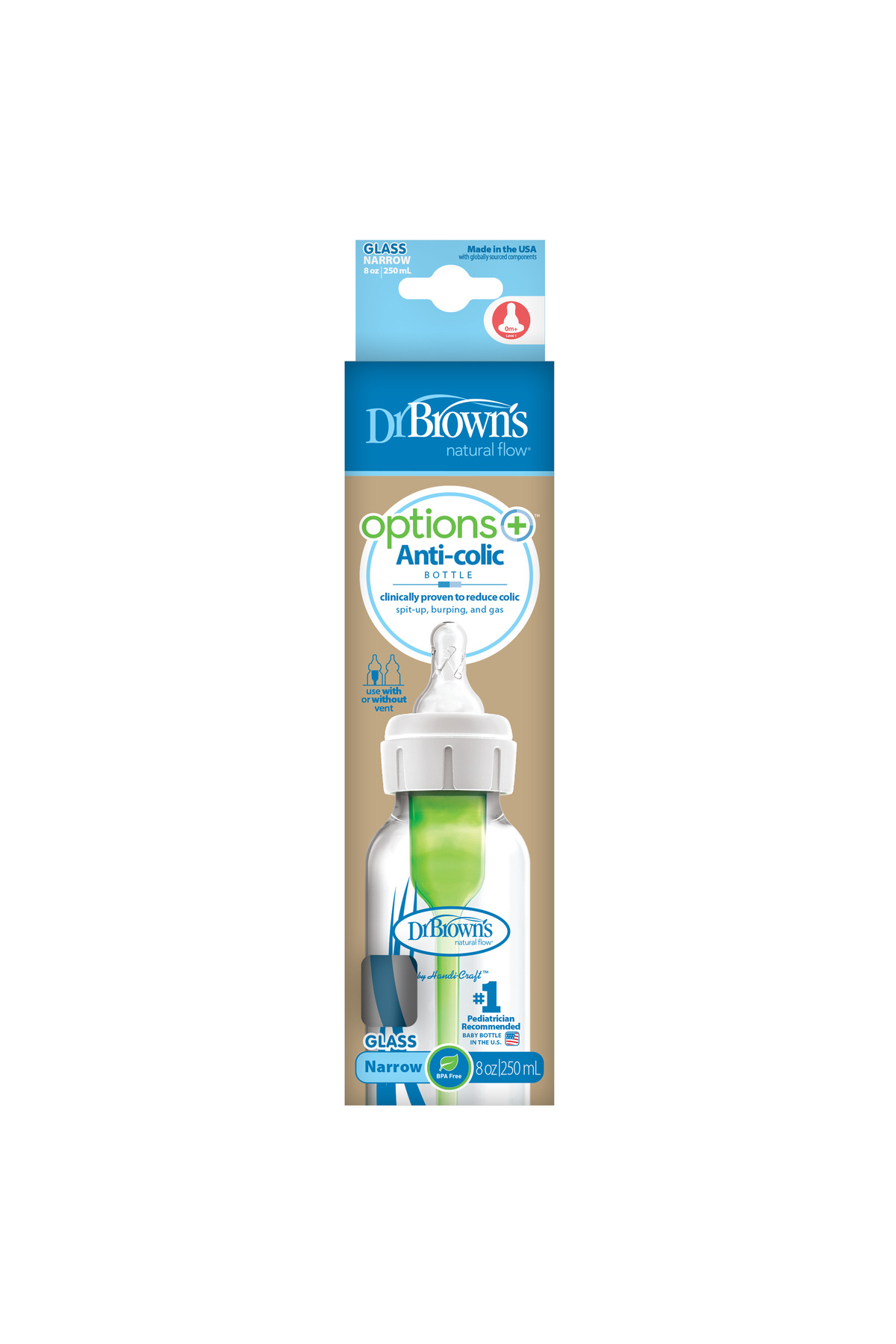 Dr.Brown's 8 Oz/ 250 ml Antikolik Dar Ağız Options Cam Biberon, Tekli Paket fotoğrafı 2 (önizleme)