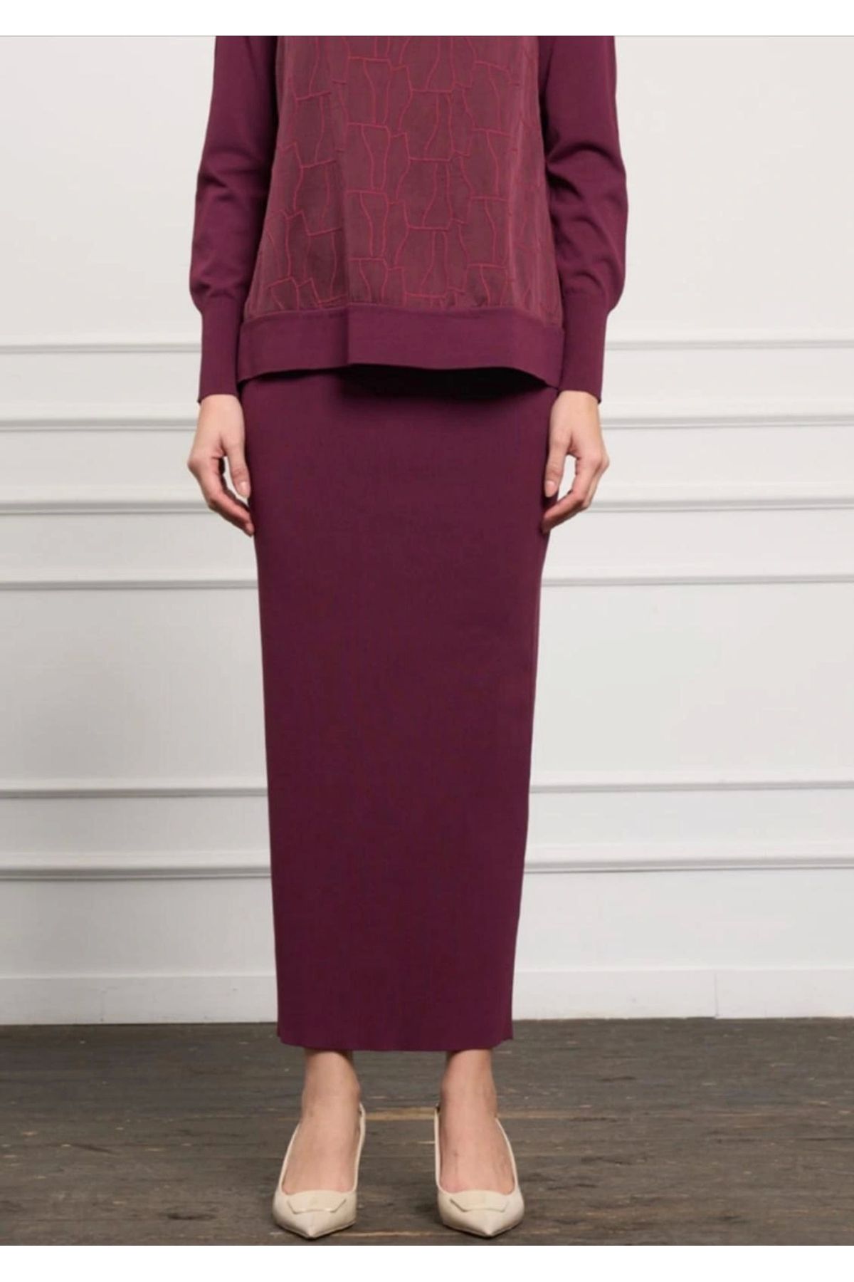 Nuss-Knitwear Pencil Skirt Claret Red Model 013 2