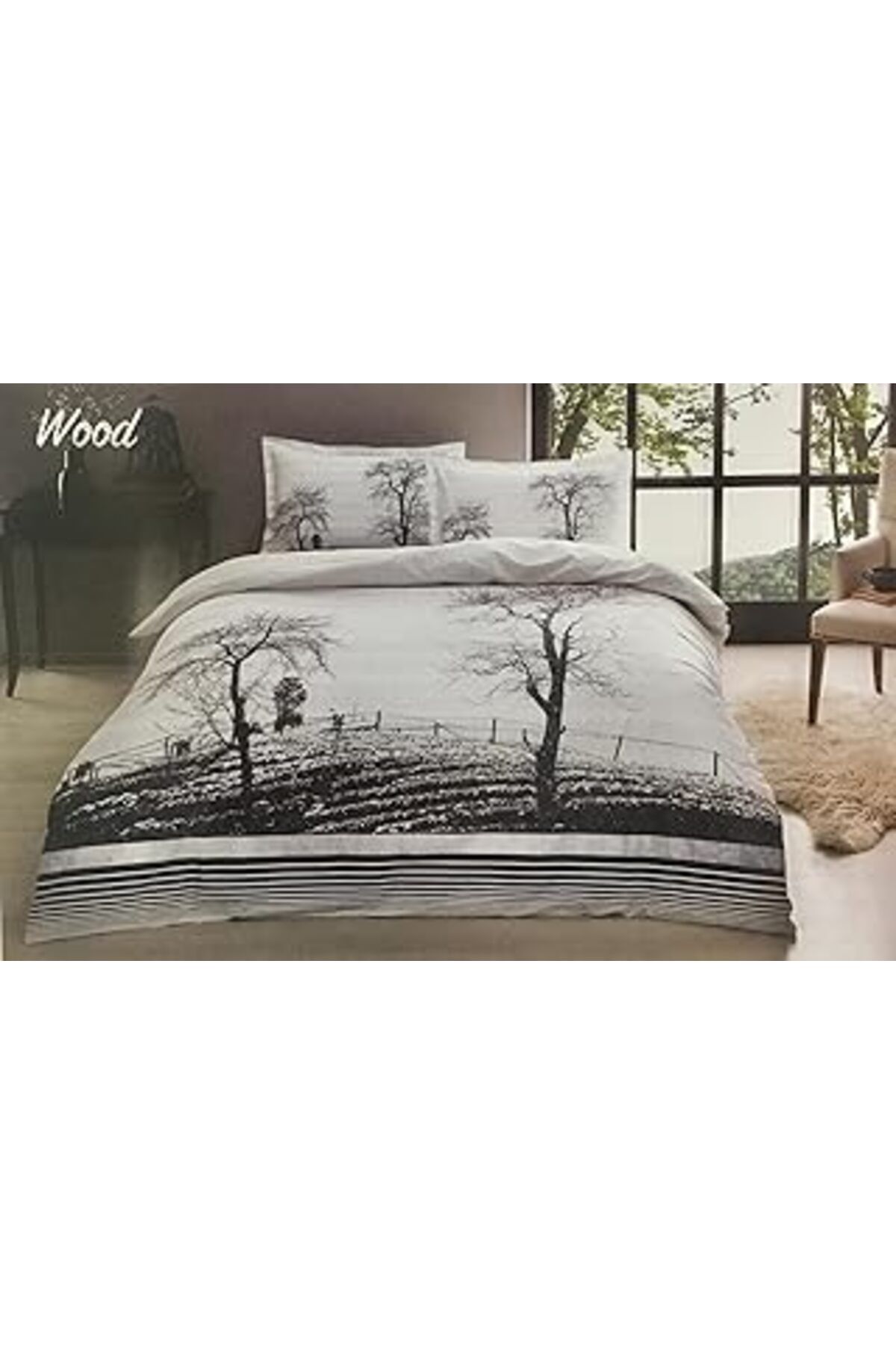 robotrend Çift Kişilik Ranforce Nevresim Takımı Mor Wood