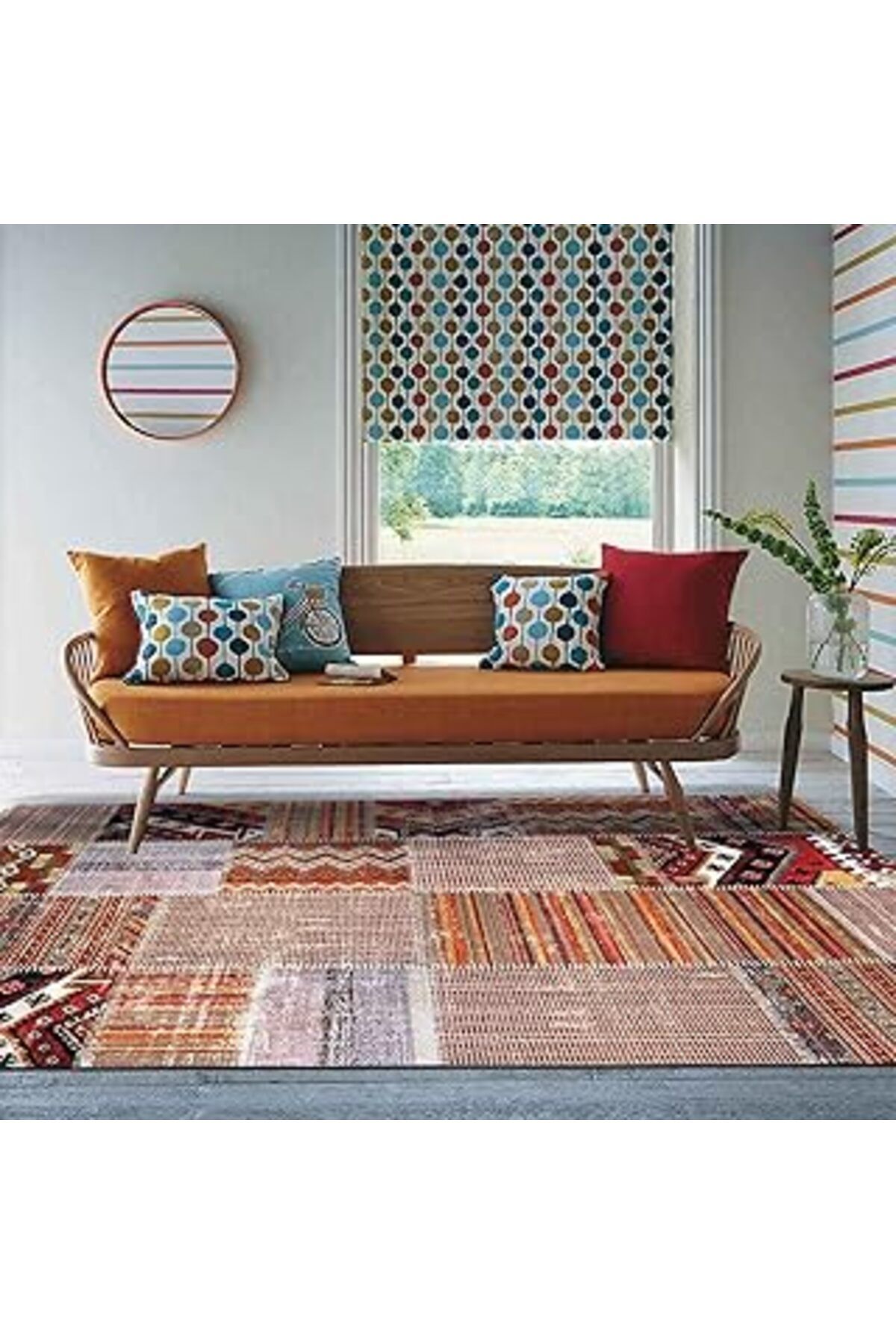 robotrend Latte Dizayn Denzel Desenli Pamuk Tabanlı Yıkanabilen Kaydırmaz Antibakteriyel Salon Halısı 200X300