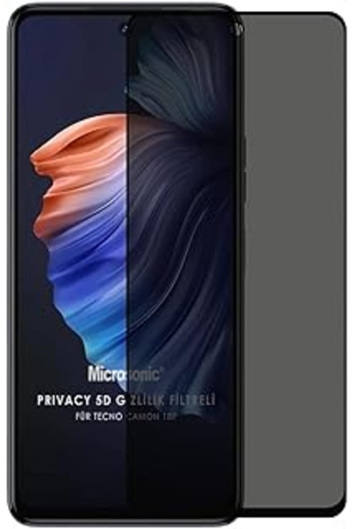 TBSProjects Microsonic Tecno Camon 18 Privacy 5D Gizlilik Filtreli Cam Ekran Koruyucu Siyah