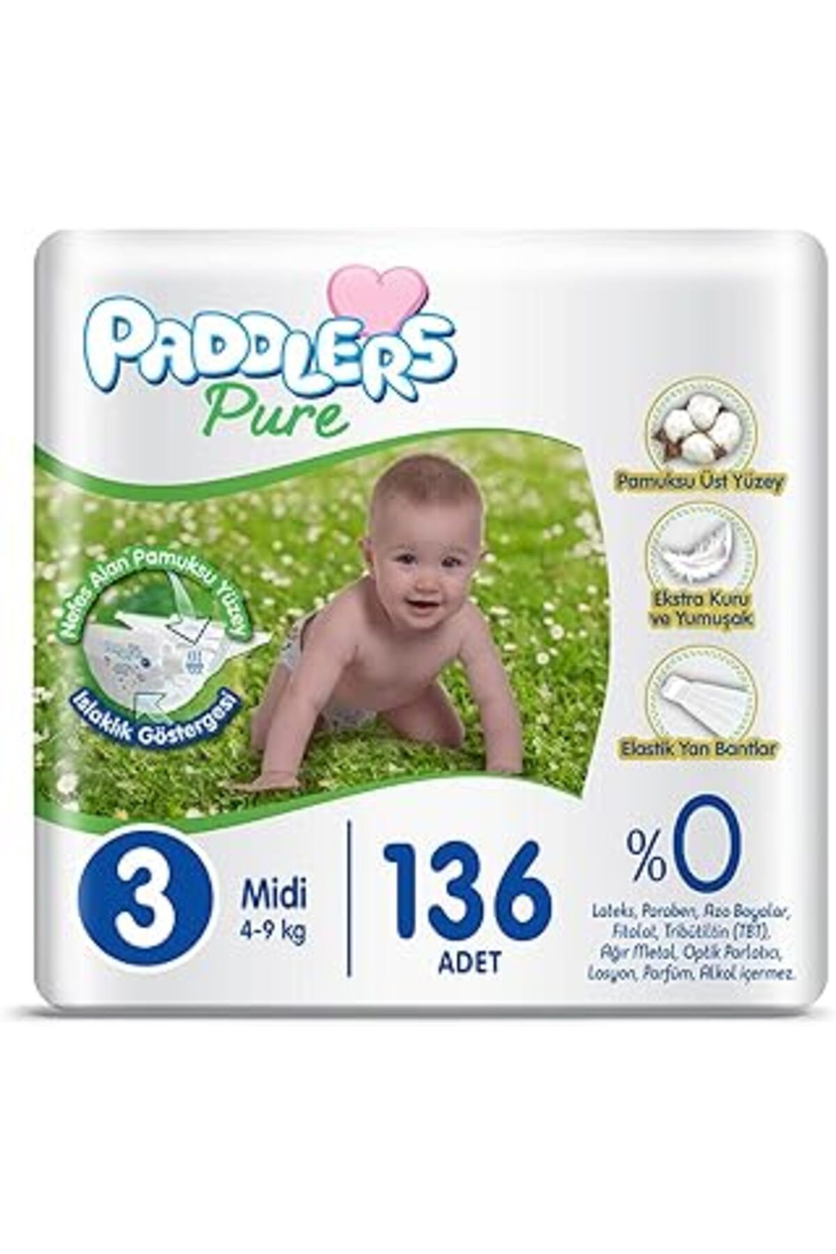 Mu Art Ahşap Paddlers Pure Bebek Bezi 3 Numara Midi 136 Adet (4-9KG) Süper Fırsat Paketi