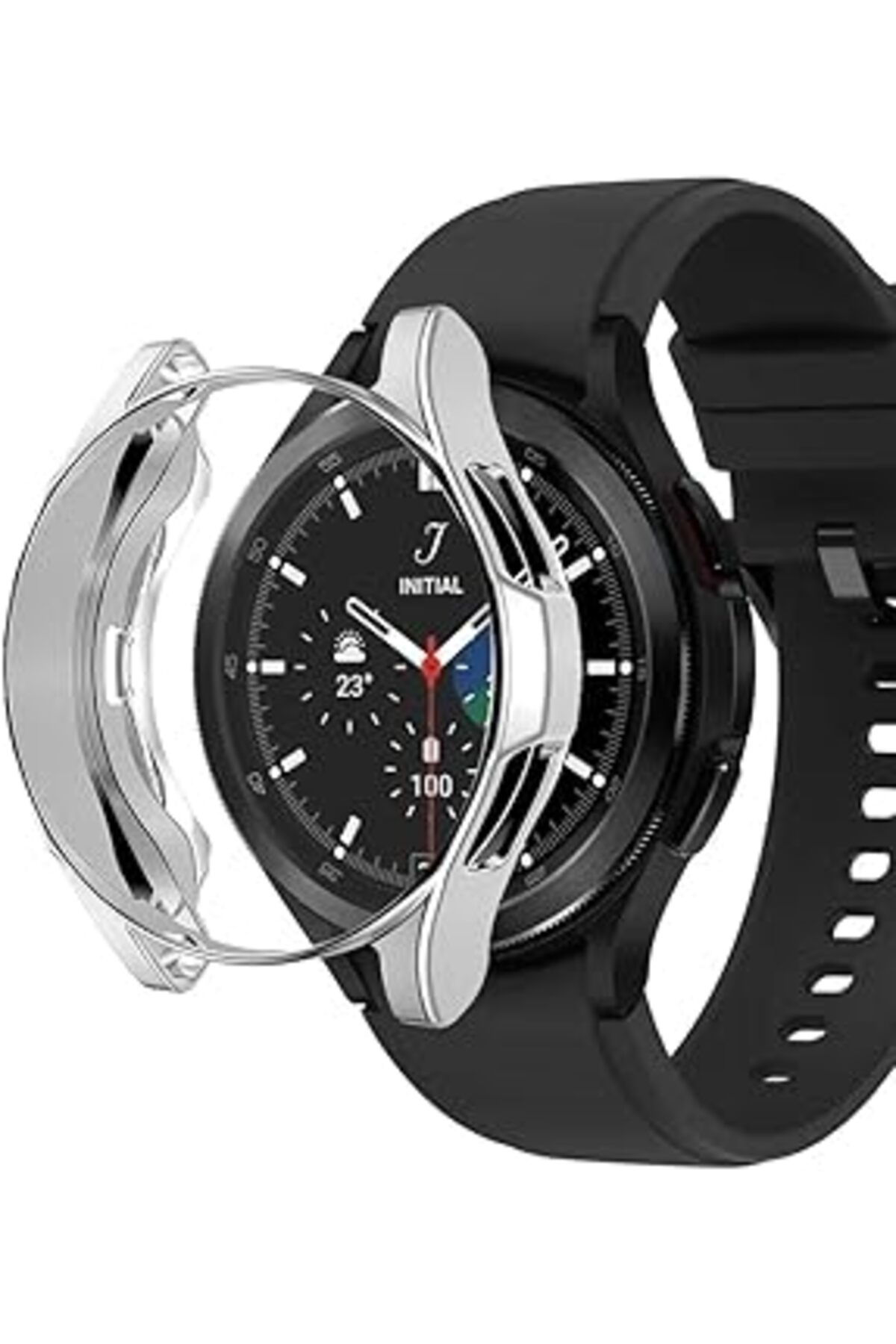 Hepta Collection Galaxy Watch 4 Classic 42Mm Kılıf 360 Full Round Soft Silicone Gümüş [Galaxy Watch 4 Classic 42Mm I