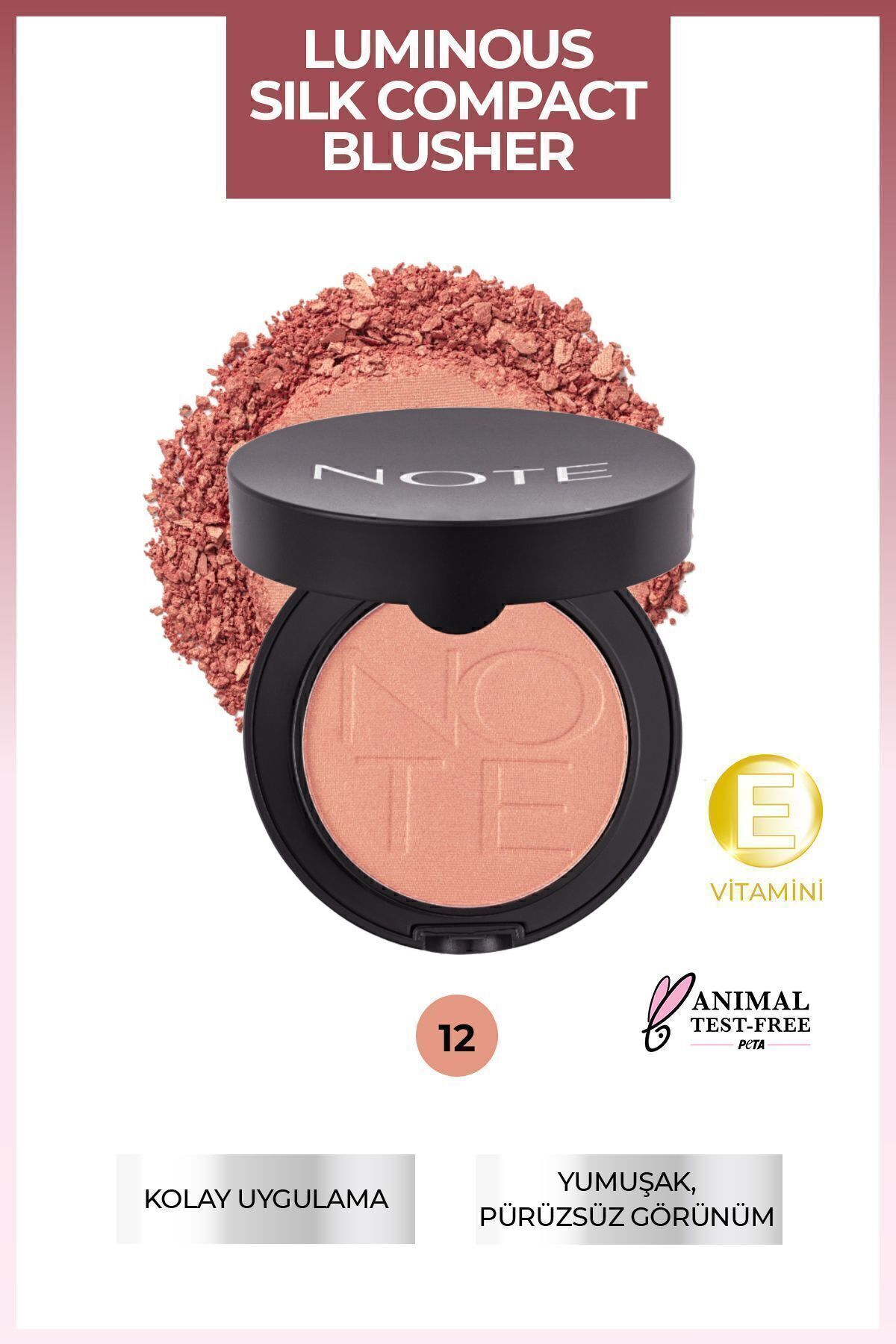 NOTE رژگونه پودری فشرده لومینوس سیلک - شماره 12 رزی گلو — صورتی BLSH LUM COMPACT