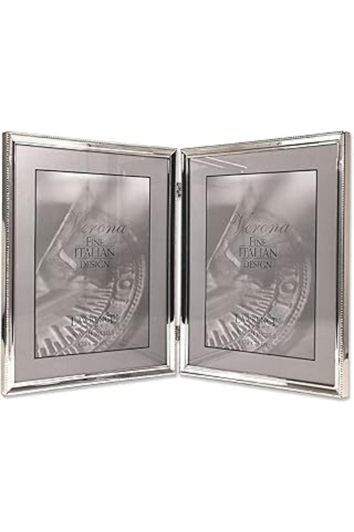 Mu Art Lawrence Frames Parlatılmış Gümüş Plate 8 X 10 Hinged Double Picture Frame – Boncuk Border Tasarım