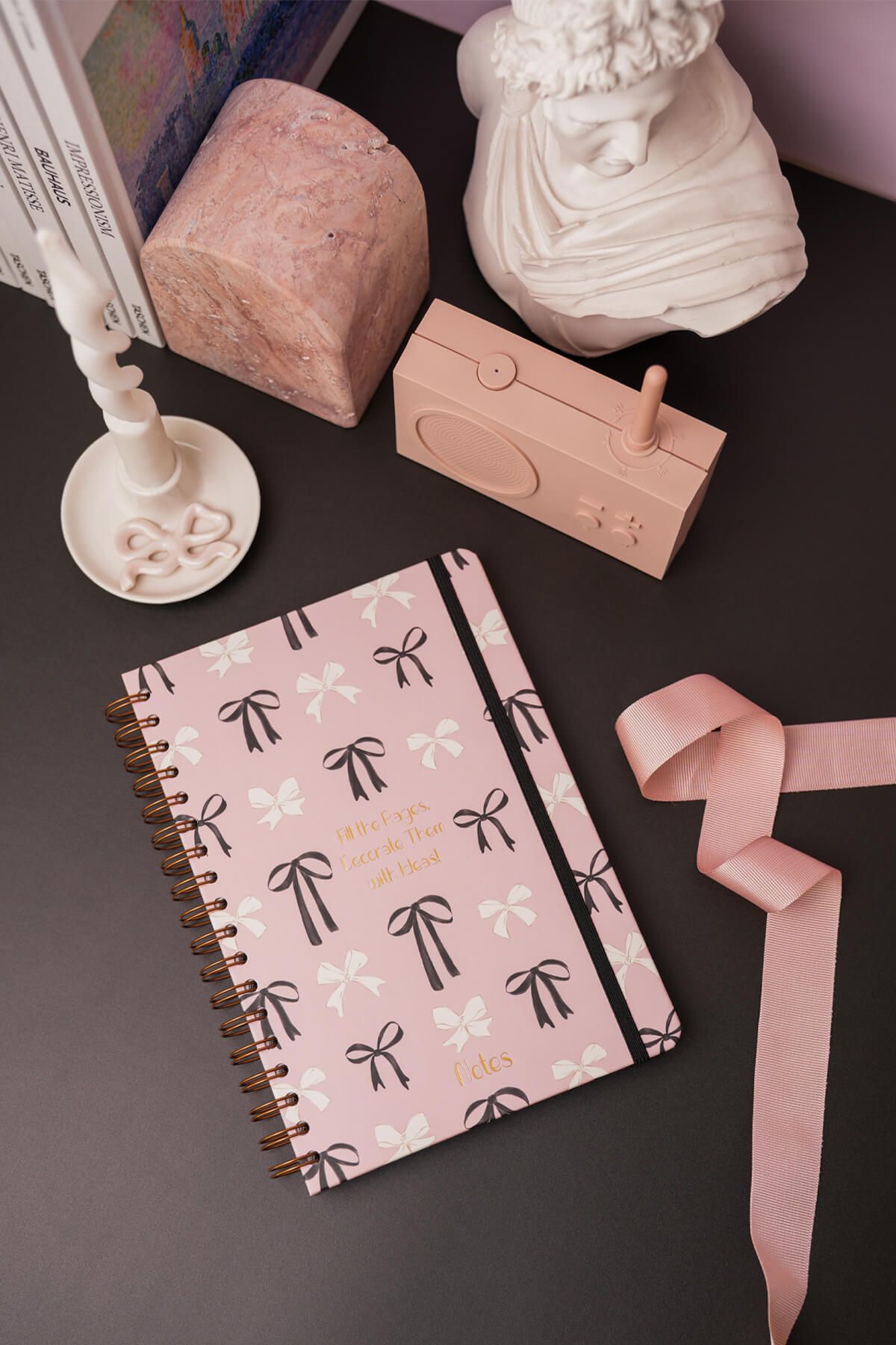 Matt Notebook-B5 17X24 cm Spiral Elastic Dotted Undated Notebook Bows 3