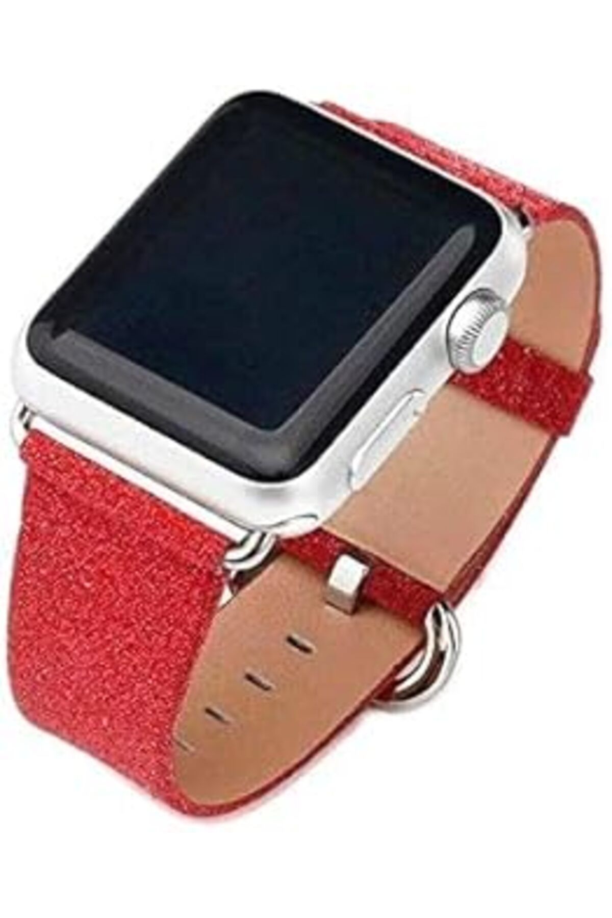 Mu Art Ally Mobile 24496 Apple Watch 1,2,3, 42Mm 4-44Mm,46Mm Deri İnce Sim İşlemeli Kordon Kayış Kırmızı
