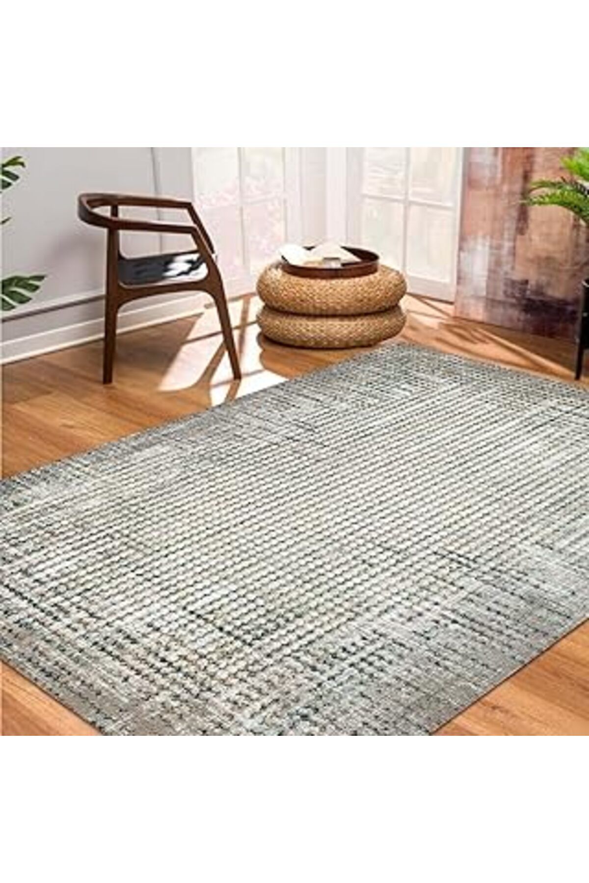 robotrend Latte Dizayn Devon Desenli Pamuk Tabanlı Yıkanabilen Kaydırmaz Antibakteriyel Salon Halısı 200X300