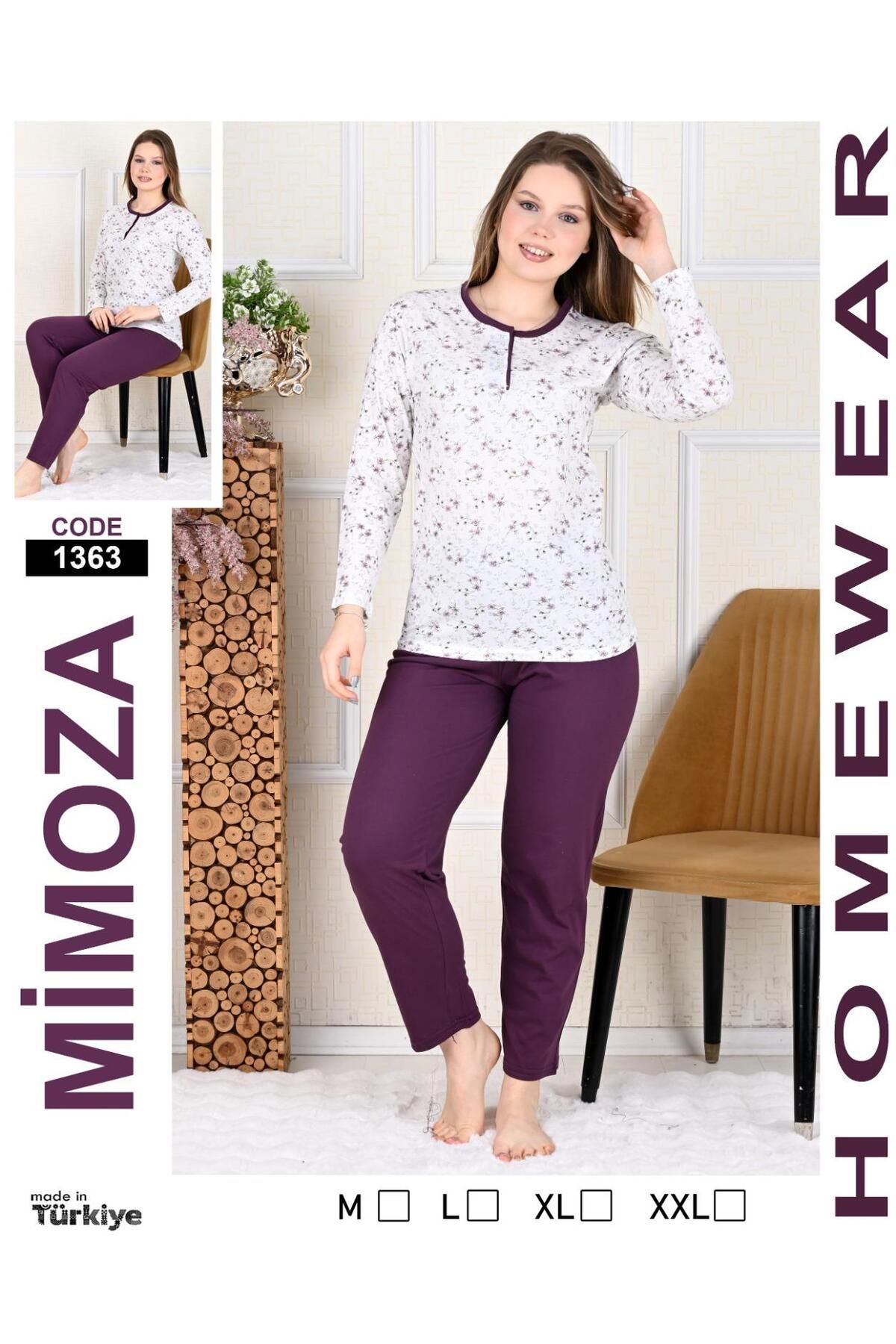 Mimoza kadın çiçek desenli uzun kollu pijama takımı