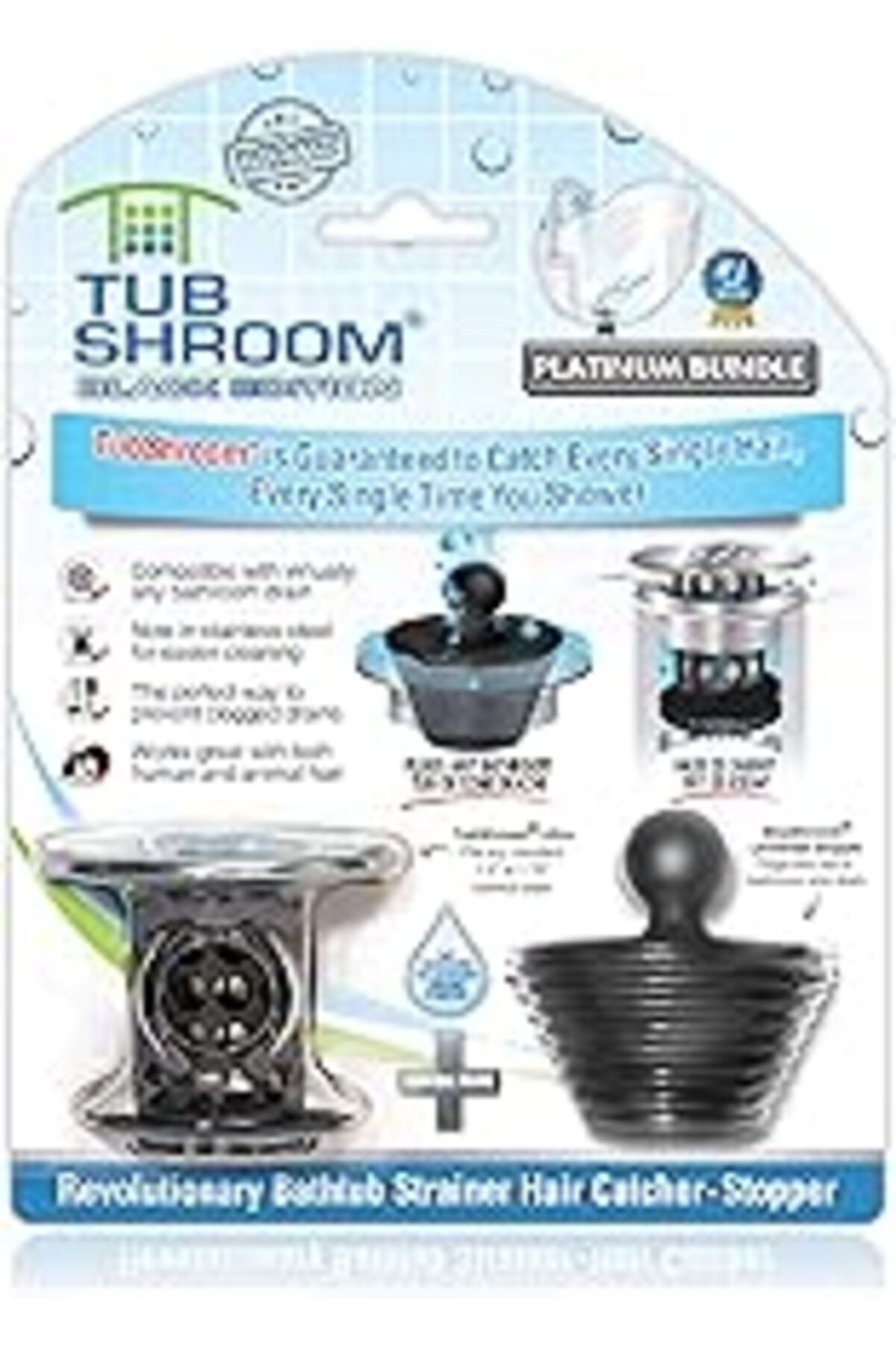 Pazarcan Tubshroom Küvet Gider Süzgeci, Kombo Paket, Silikon Tıkaçlı, Siyah Krom – Banyo Gider Için Gider Ko