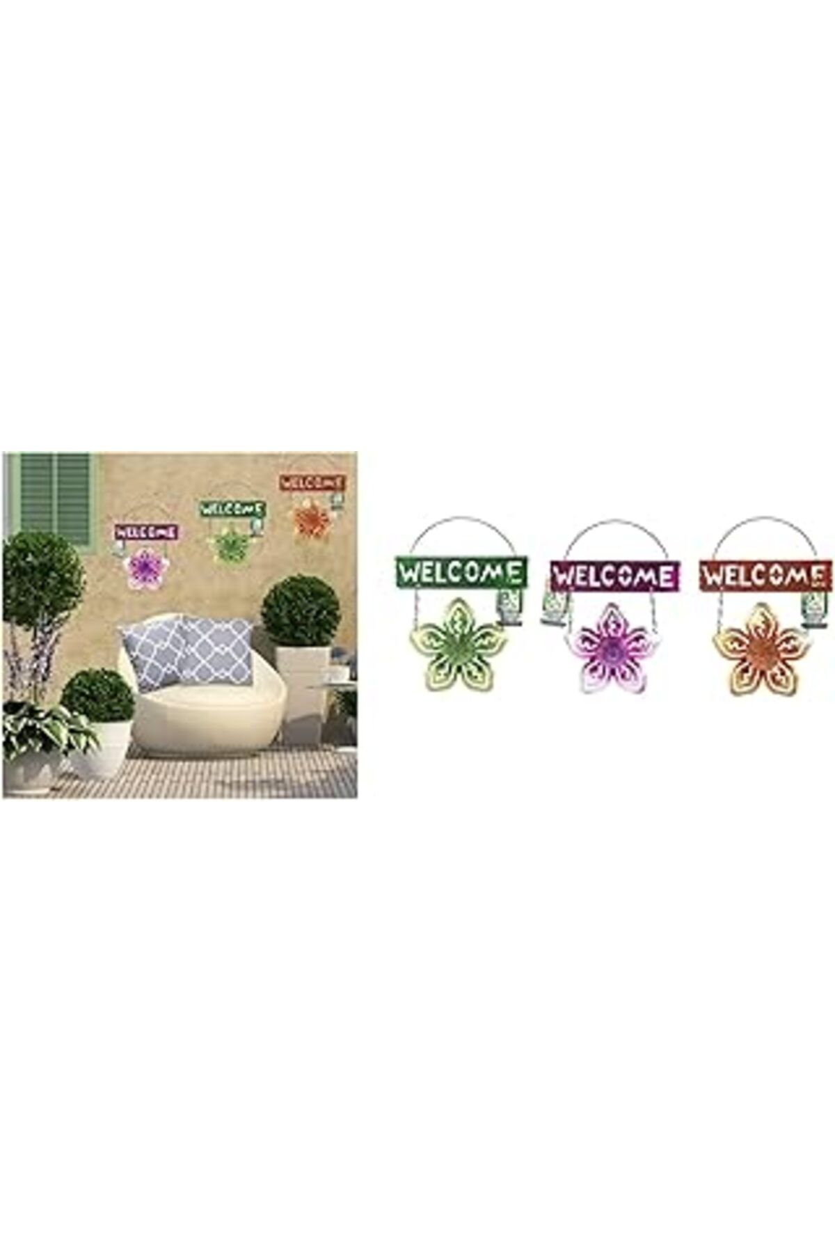 robotrend Bosphorus Homi Balkon,Bahçe Ve Oda Hoşgeldiniz Tabelasi 3 Lü Set Çiçekli 26X20X0,2Cm