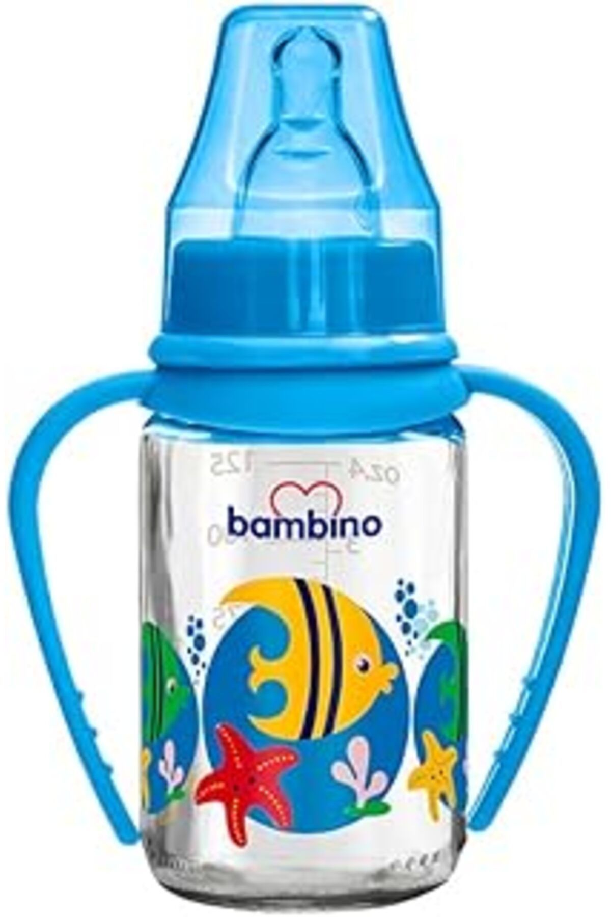 Mu Art Ahşap Bambino Kulplu Cam Biberon 125 Ml -Blister- 0-6 Ay (Minik Balık)