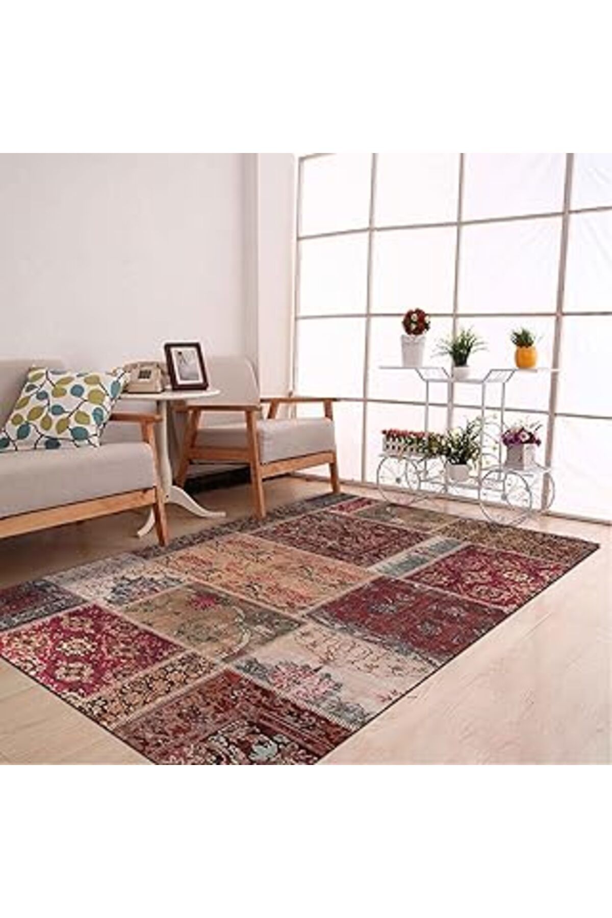 robotrend Latte Dizayn Cortez Desenli Pamuk Tabanlı Yıkanabilen Kaydırmaz Antibakteriyel Salon Halısı 200X300