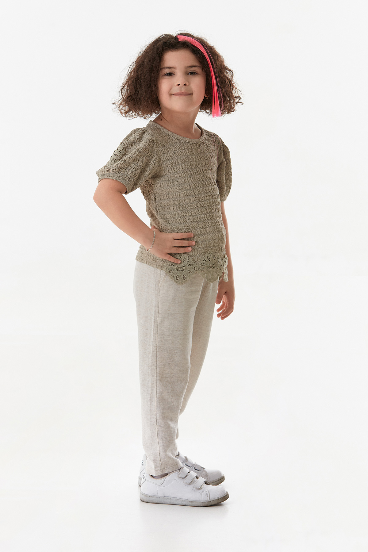 Fulla Moda-Lace-Up Waist Balloon Sleeve Girl's Blouse 4