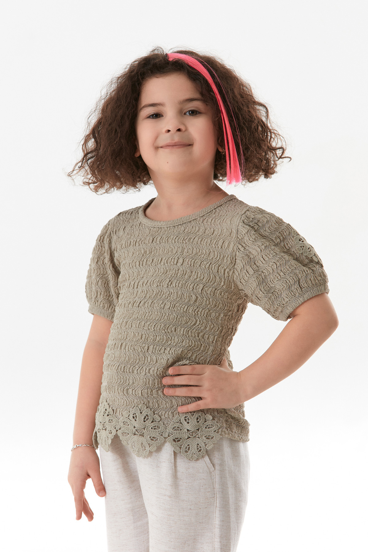 Fulla Moda-Lace-Up Waist Balloon Sleeve Girl's Blouse 1
