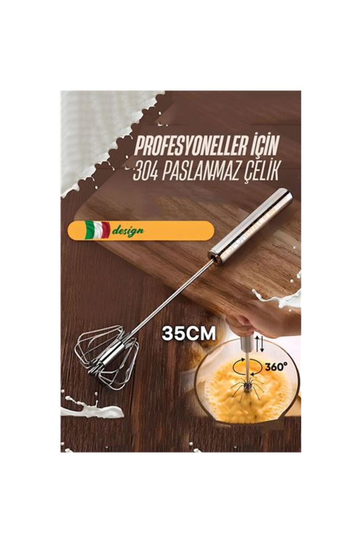BirdoluSepet Dönerli Çırpıcı 304 Paslanmaz Çelik Yumurta Çırpıcı