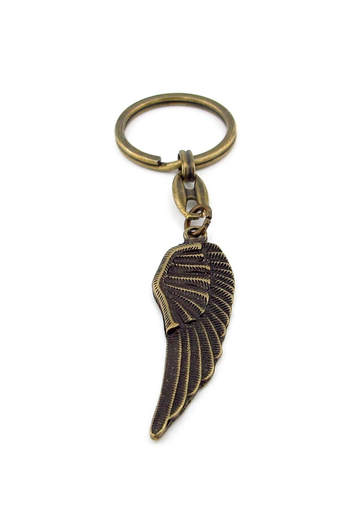 Solfera-Bronze Antique Yellow Metal Angell Wing Tumbled Keychain Kc262 3