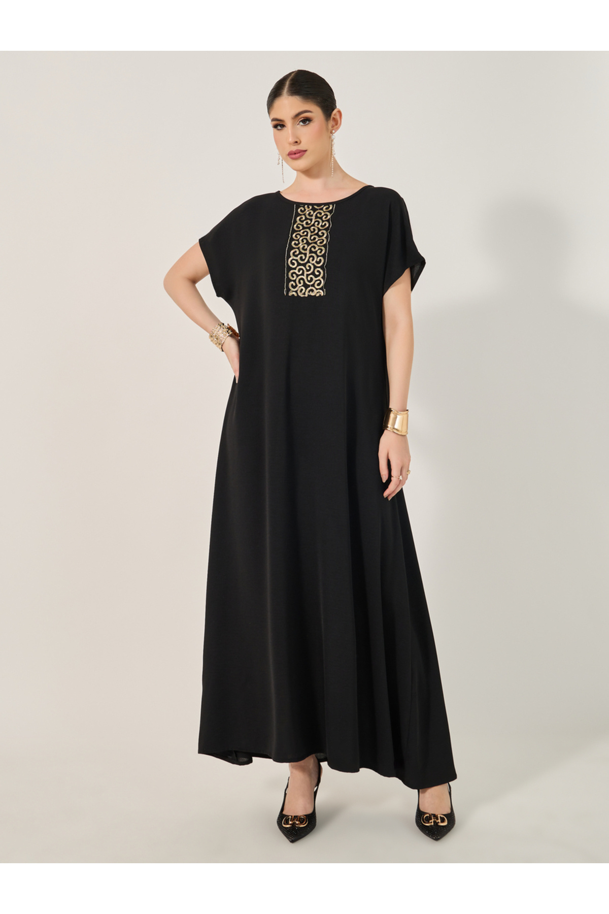 Styli Sequins Embellished Round Neck A-Line Jalabyia