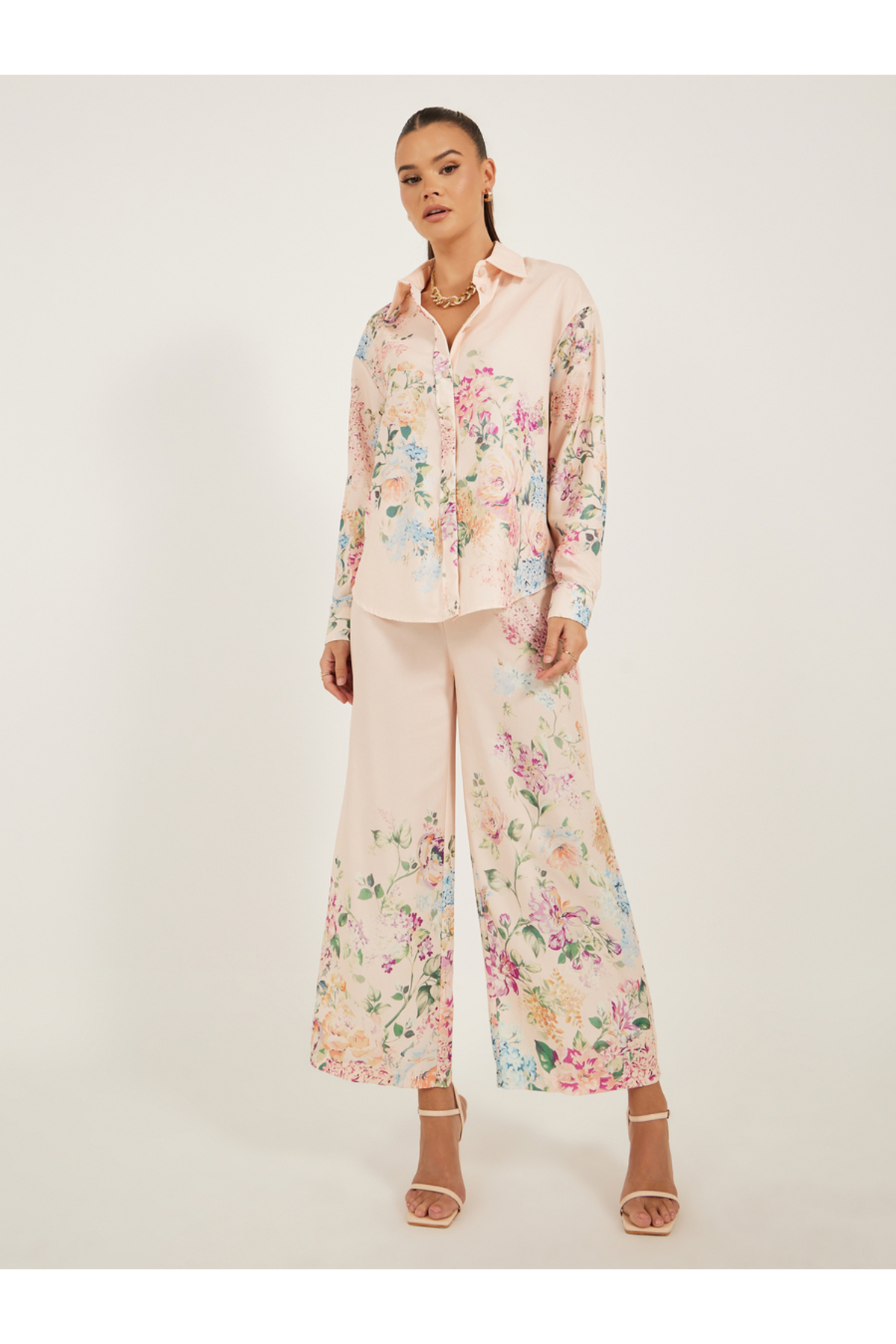 Styli Floral Printed Wide Leg Pants with Drawstring Closure