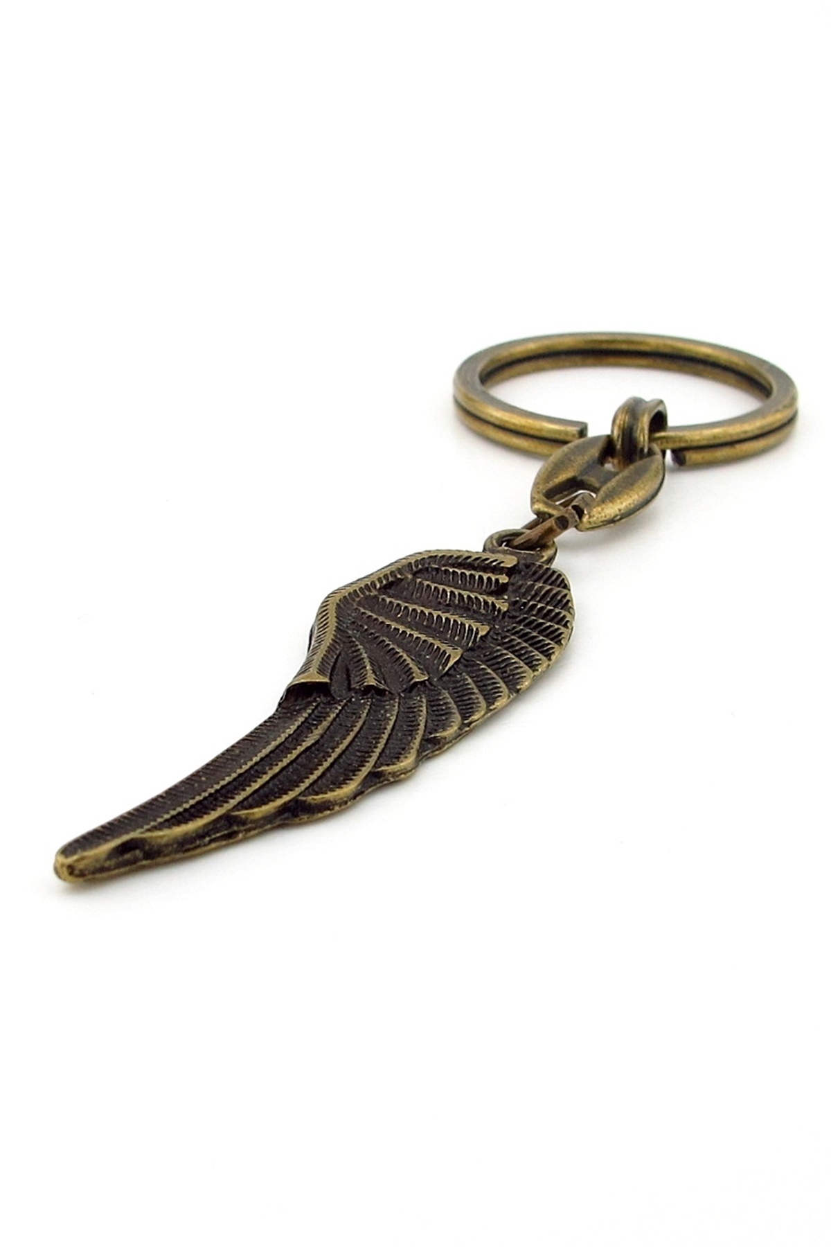 Solfera-Bronze Antique Yellow Metal Angell Wing Tumbled Keychain Kc262 4