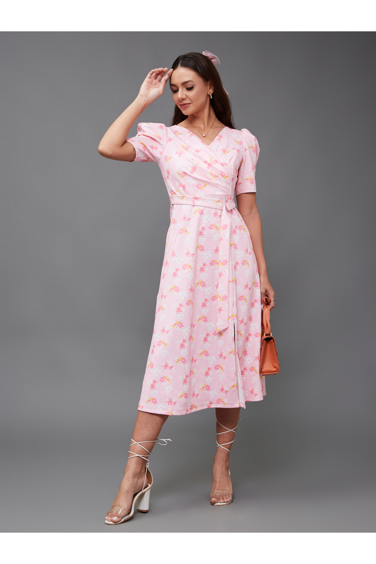 Styli Wrap Front How You Like That Printed Dress Multicolored-Base-Pink