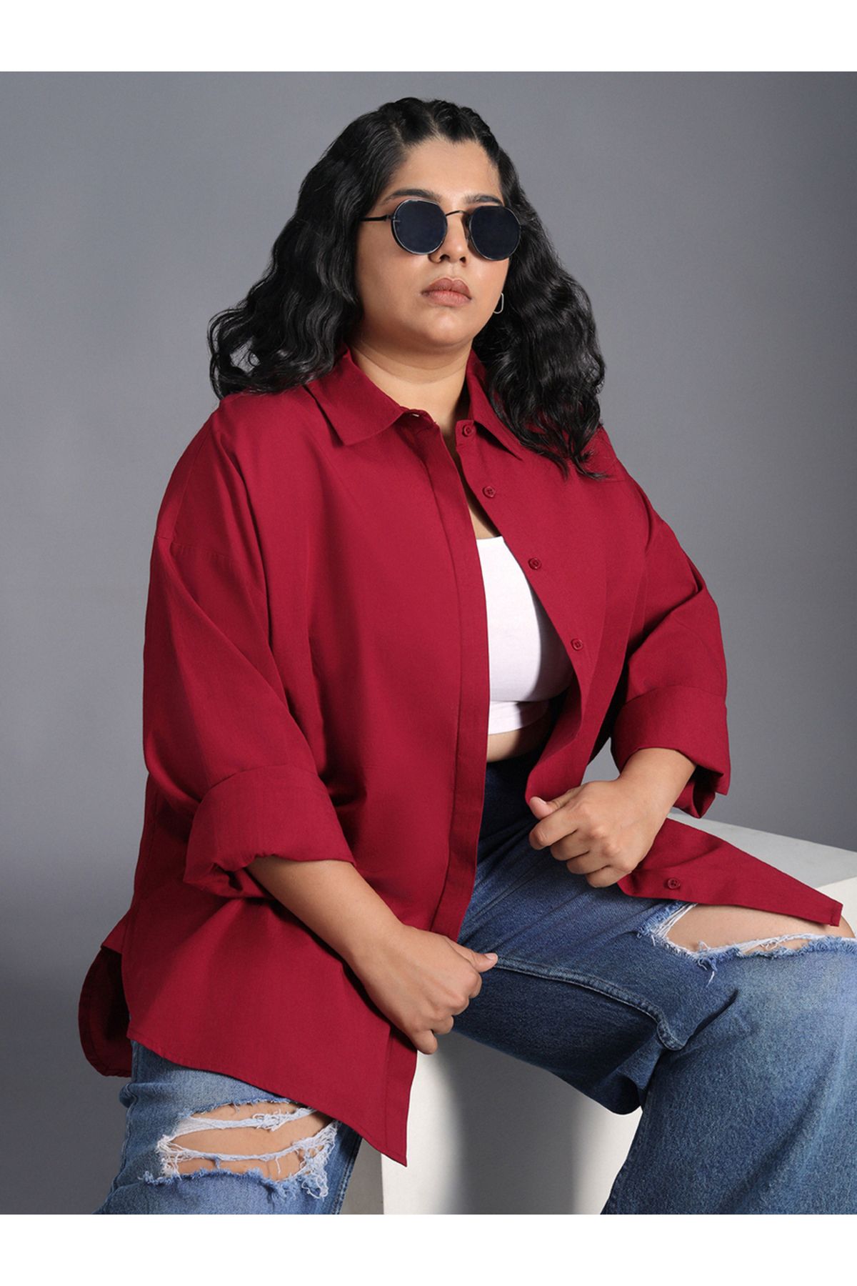 High Star By Styli-Plus Size Classic Spread Collar Oversized Casual Shirt 5