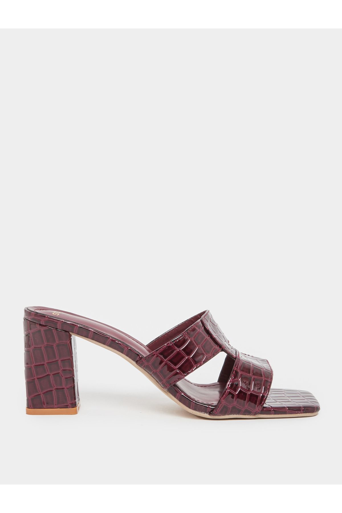 Styli-Croc Texture Double Strap Block Heel Sandals 2